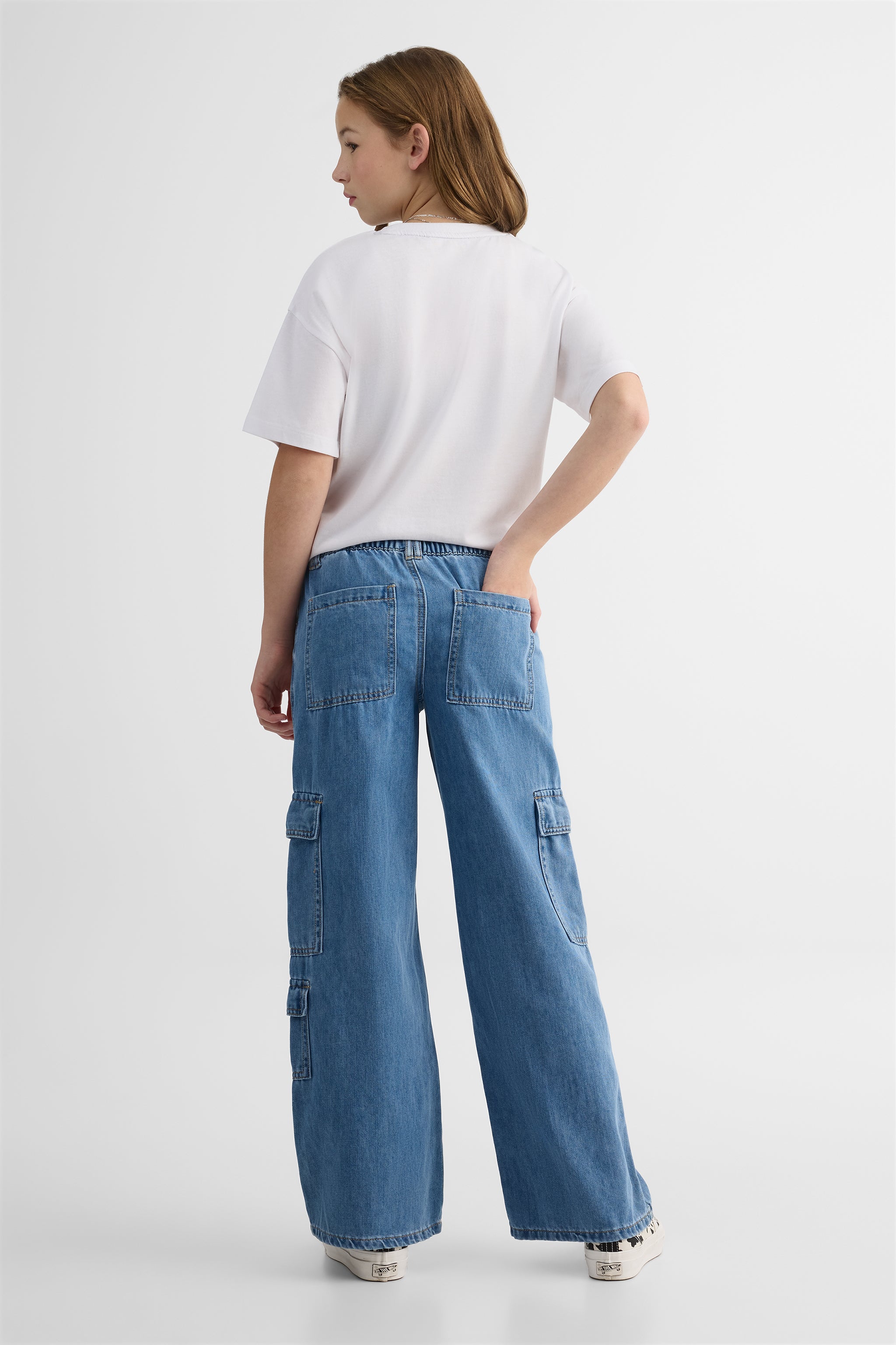 Pantalon cargo denim léger – Ado fille && DENIM MOYEN