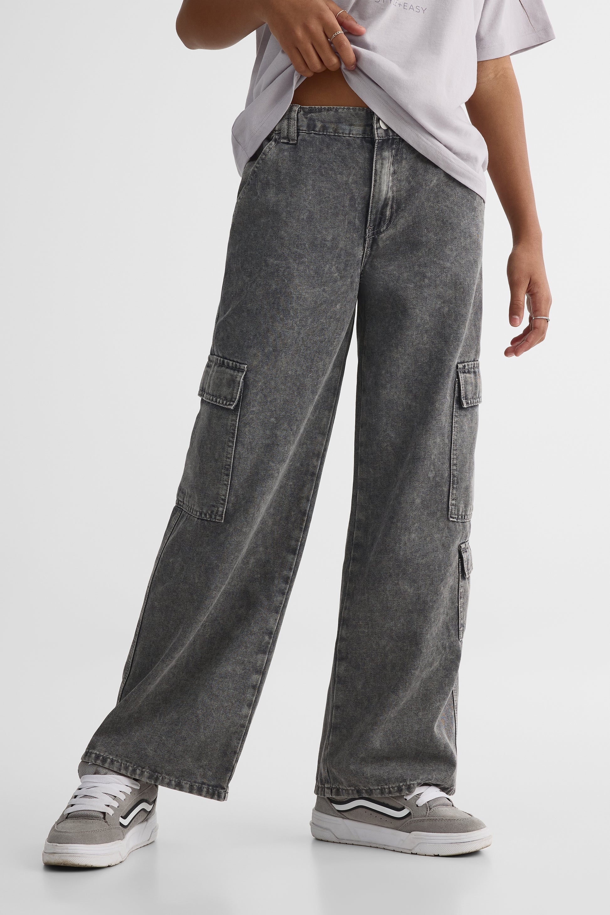 Pantalon cargo denim léger – Ado fille && DENIM GRIS