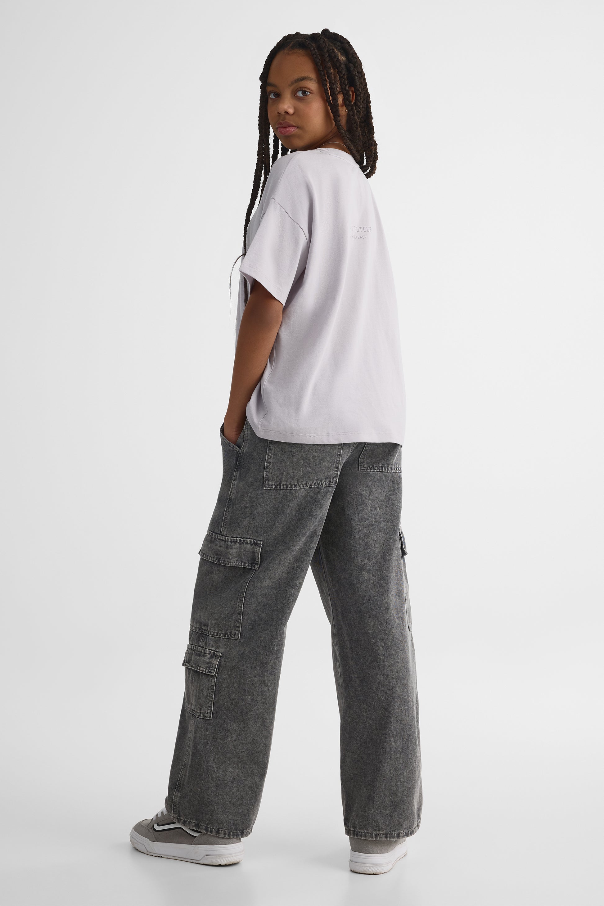 Pantalon cargo denim léger – Ado fille && DENIM GRIS