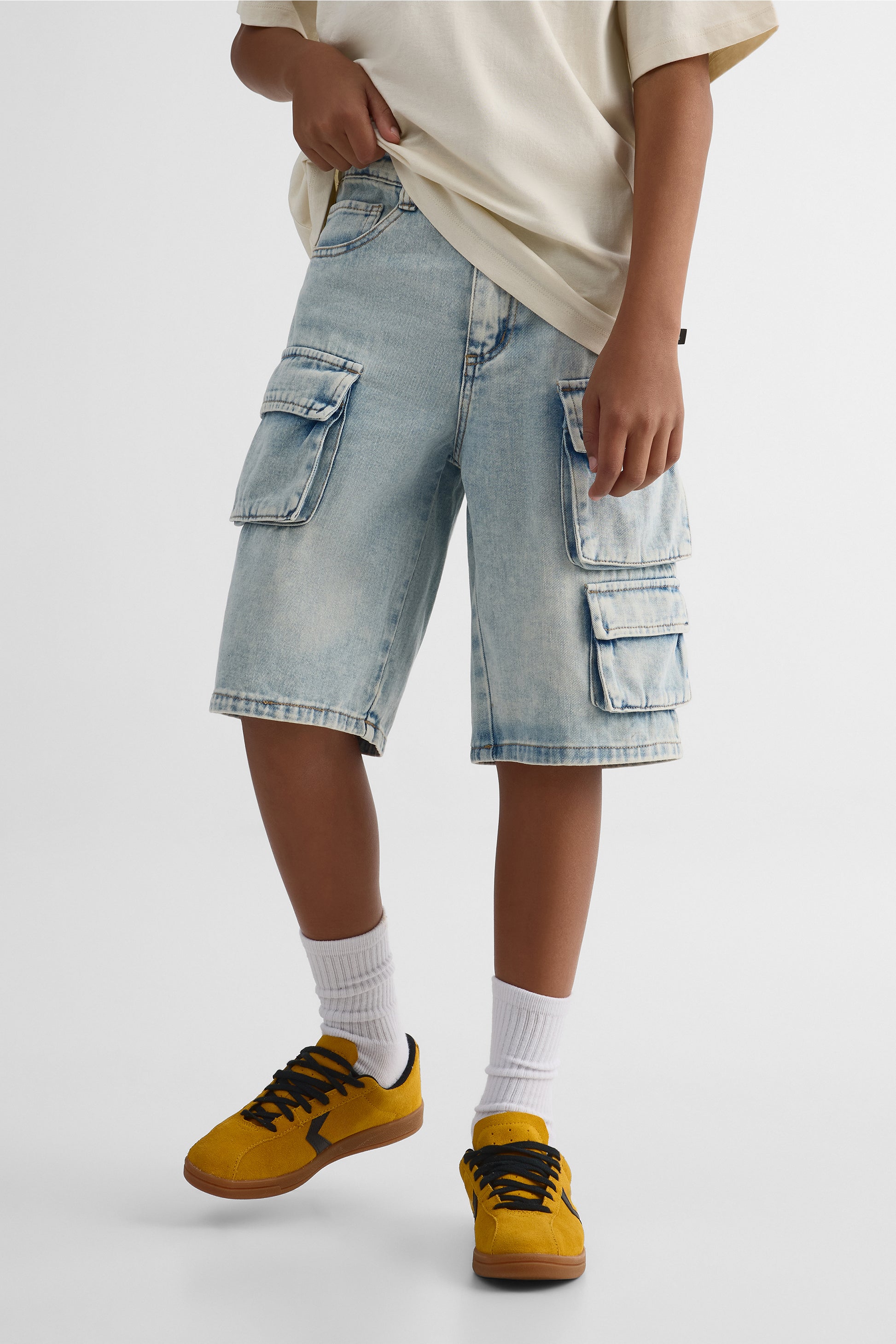 Baggy denim shorts with cargo pockets - Girl's teen && DENIM PALE