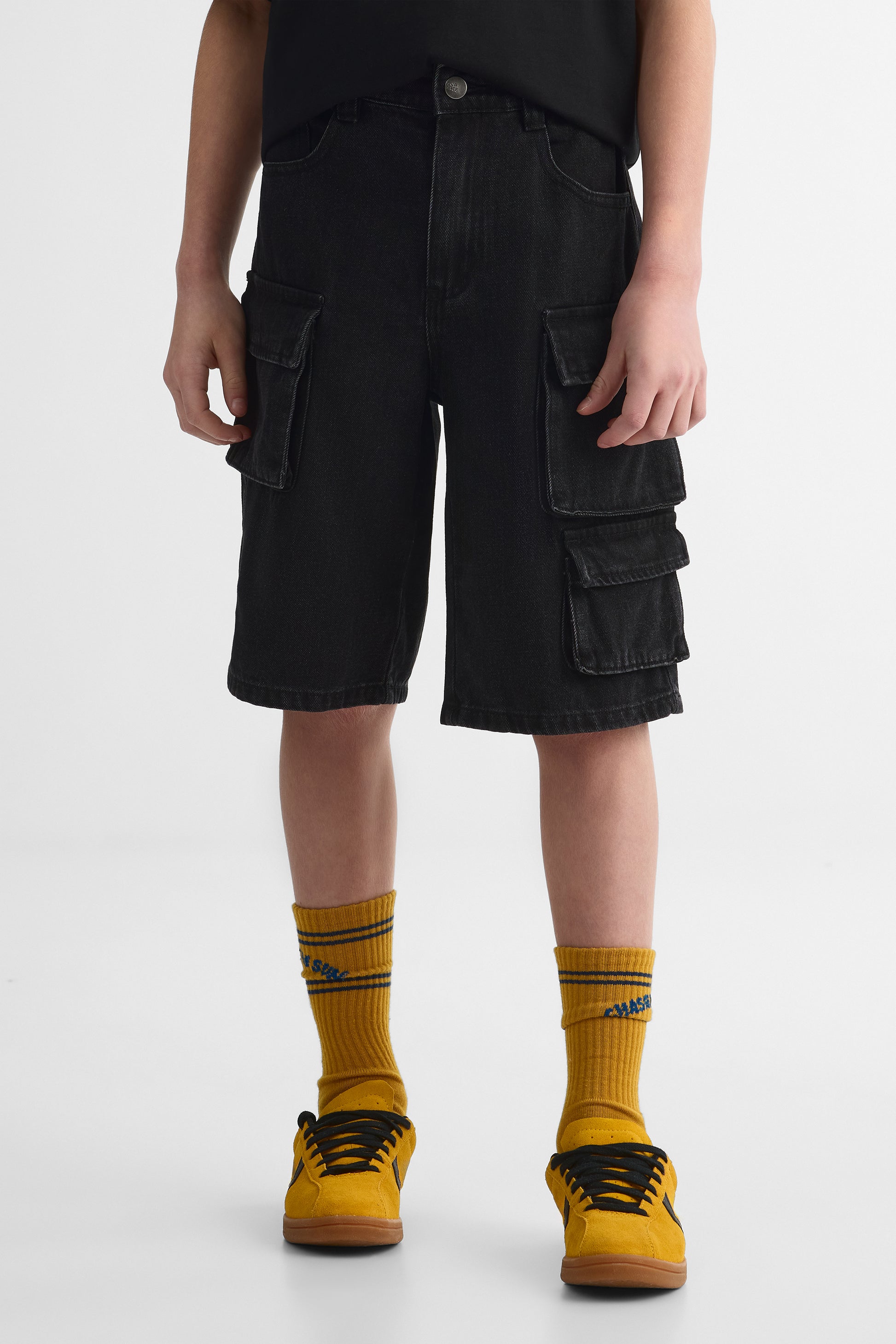 Baggy denim shorts with cargo pockets - Girl's teen && DENIM NOIR