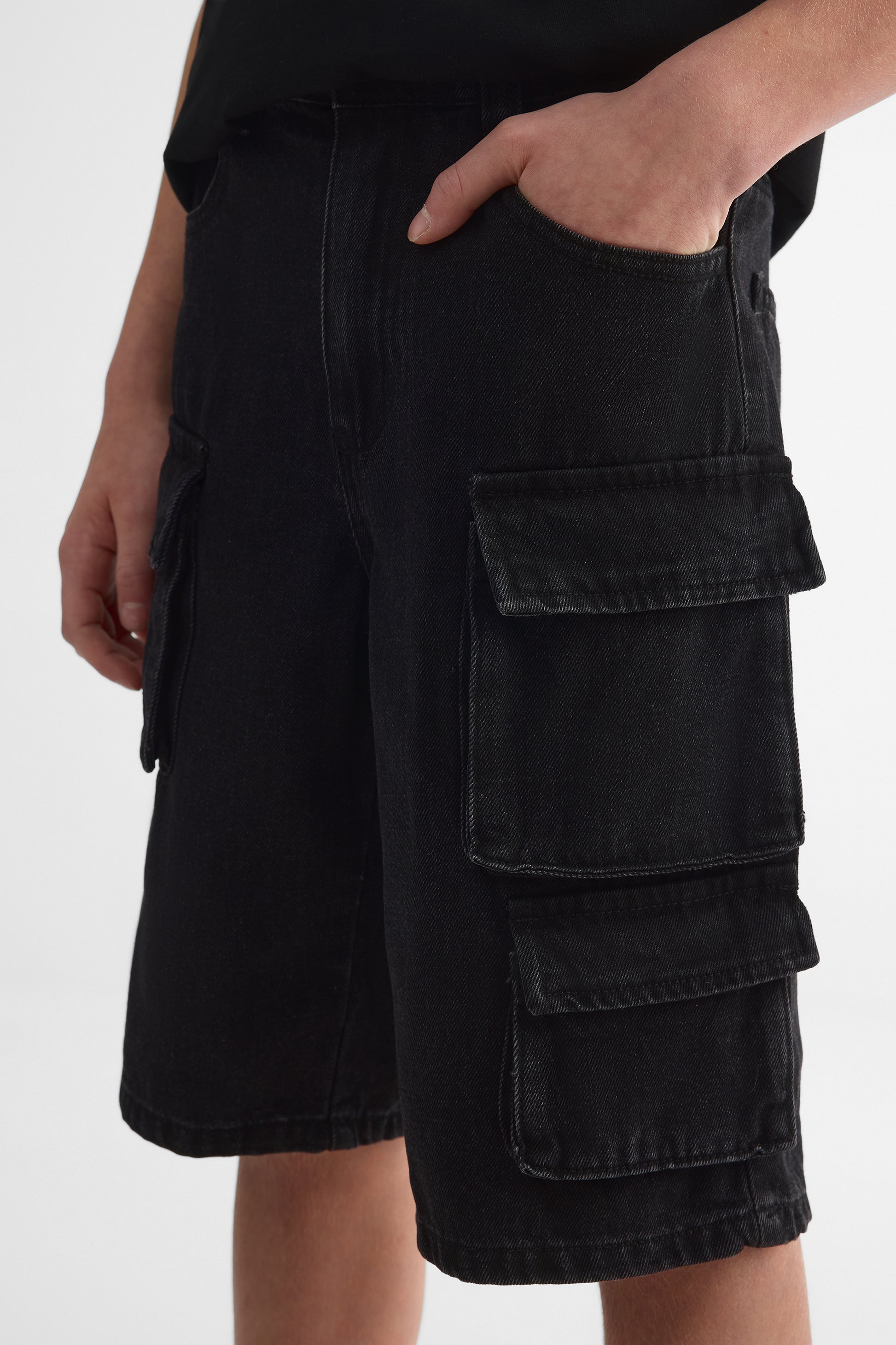Baggy denim shorts with cargo pockets - Girl's teen && DENIM NOIR