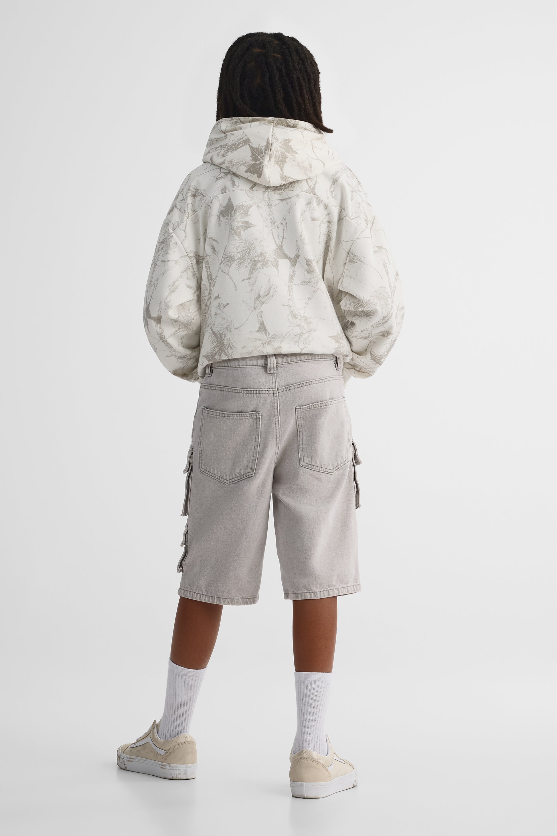 Baggy denim shorts with cargo pockets - Girl's teen && DENIM GRIS