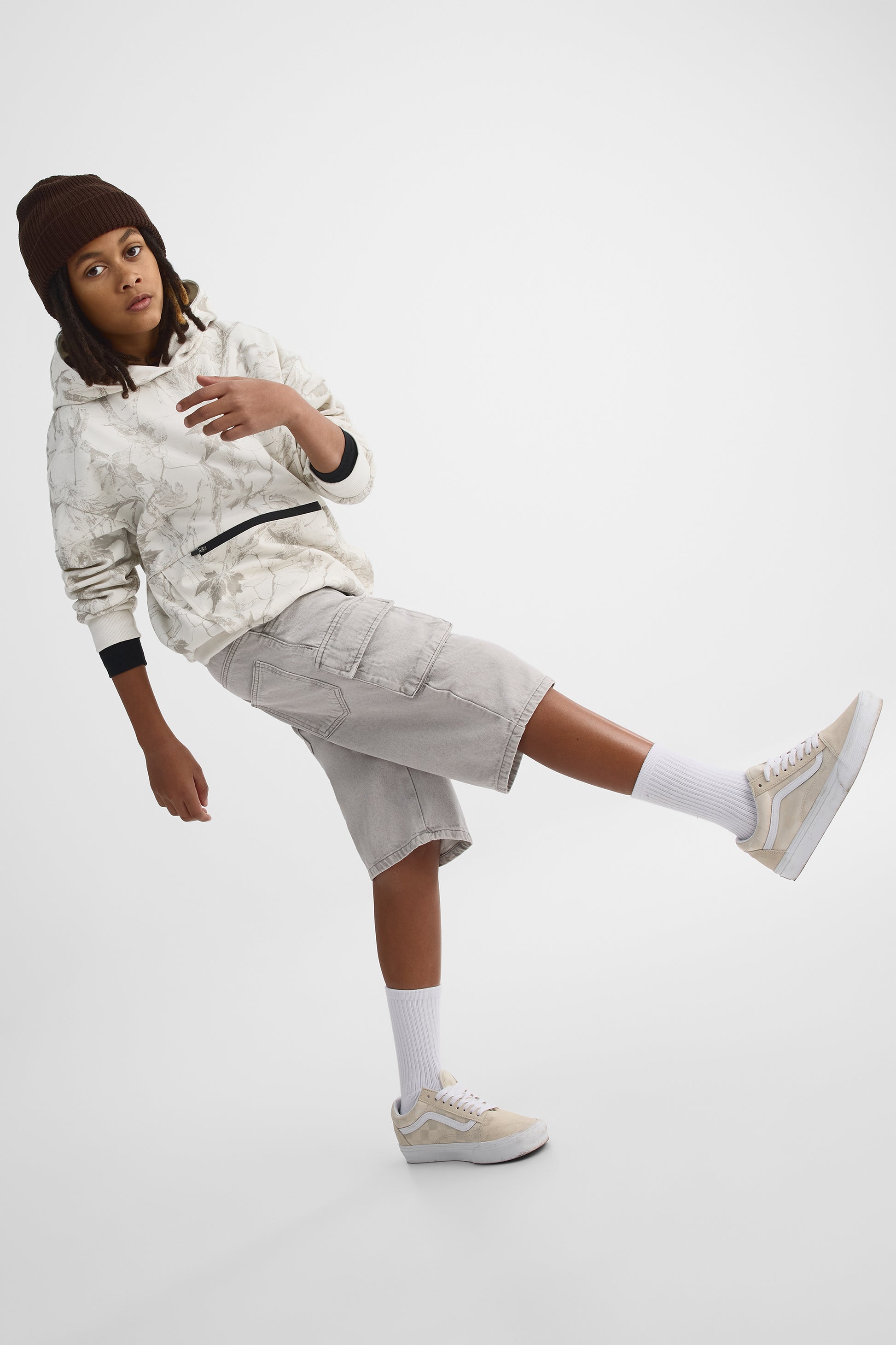 Baggy denim shorts with cargo pockets - Girl's teen && DENIM GRIS