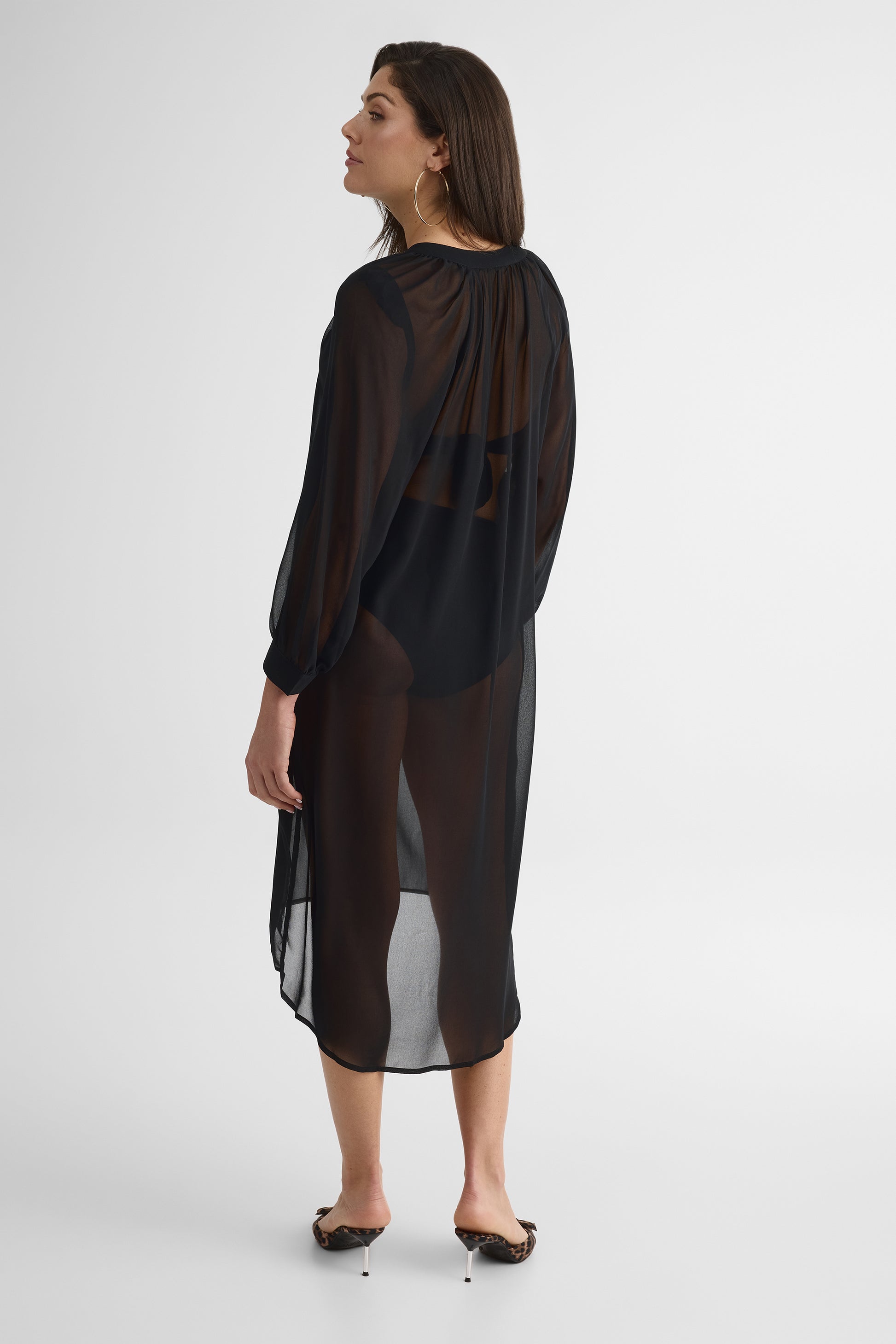 Par-dessus M/longues col V en chiffon - Femme && NOIR