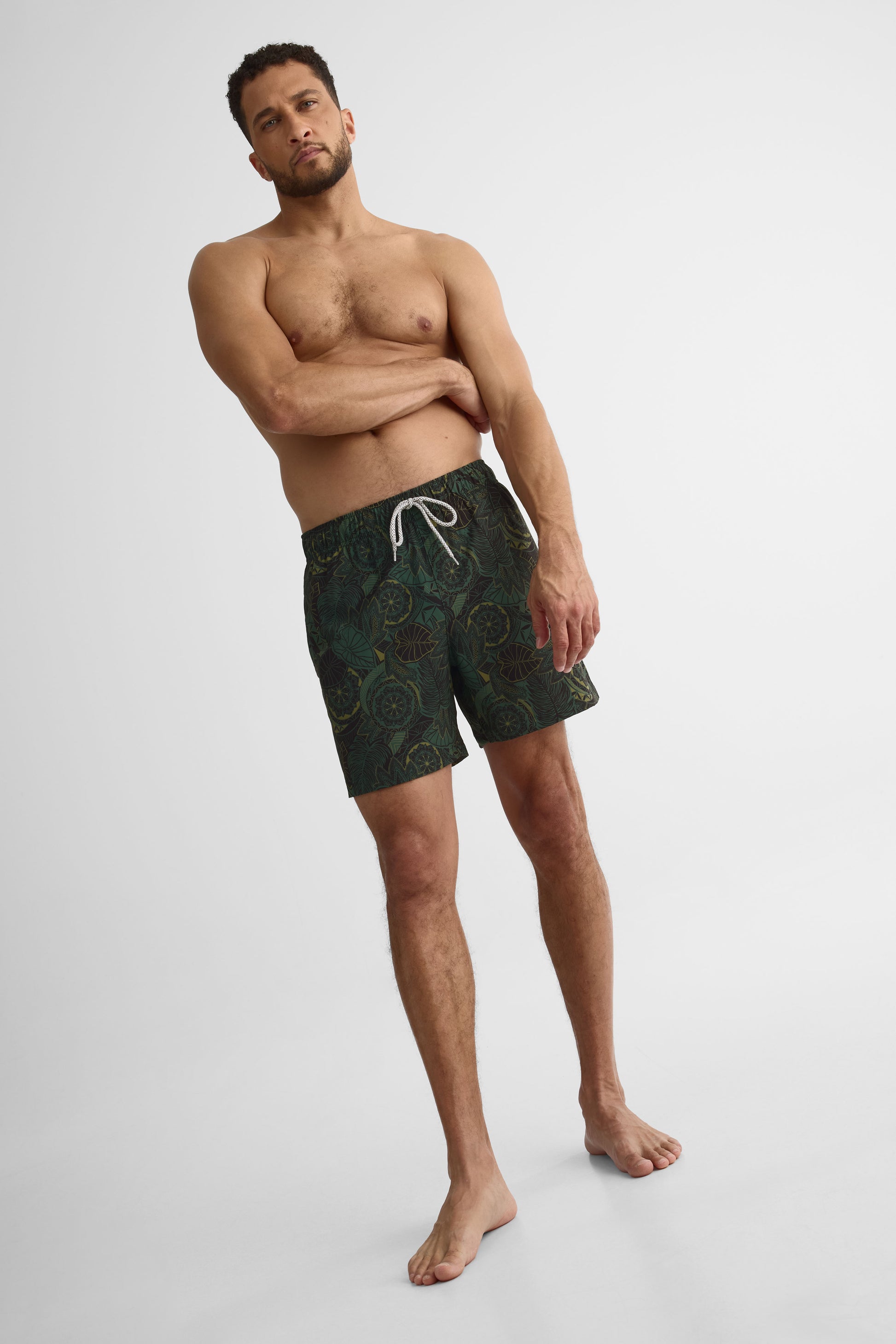Maillot de bain élastique avec poches – Homme && VERT/MULTI