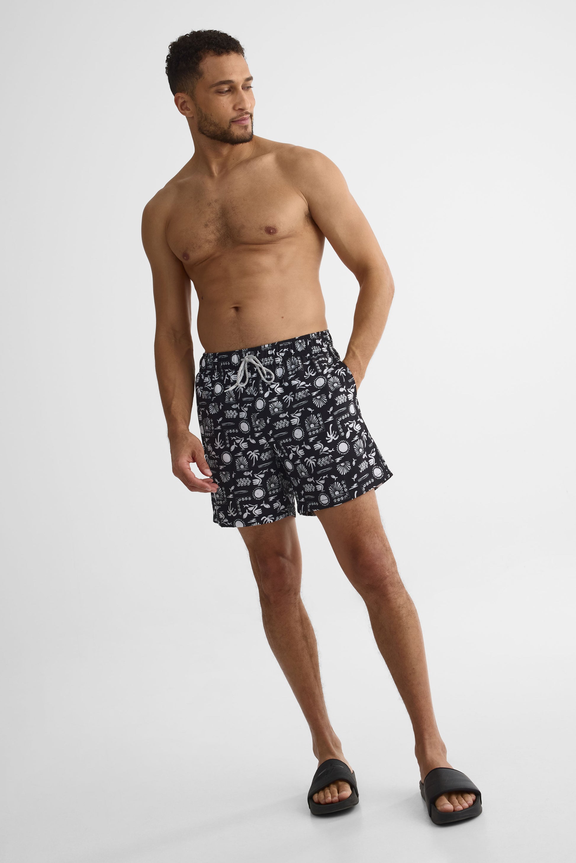 Maillot de bain élastique avec poches – Homme && BLANC MULTI