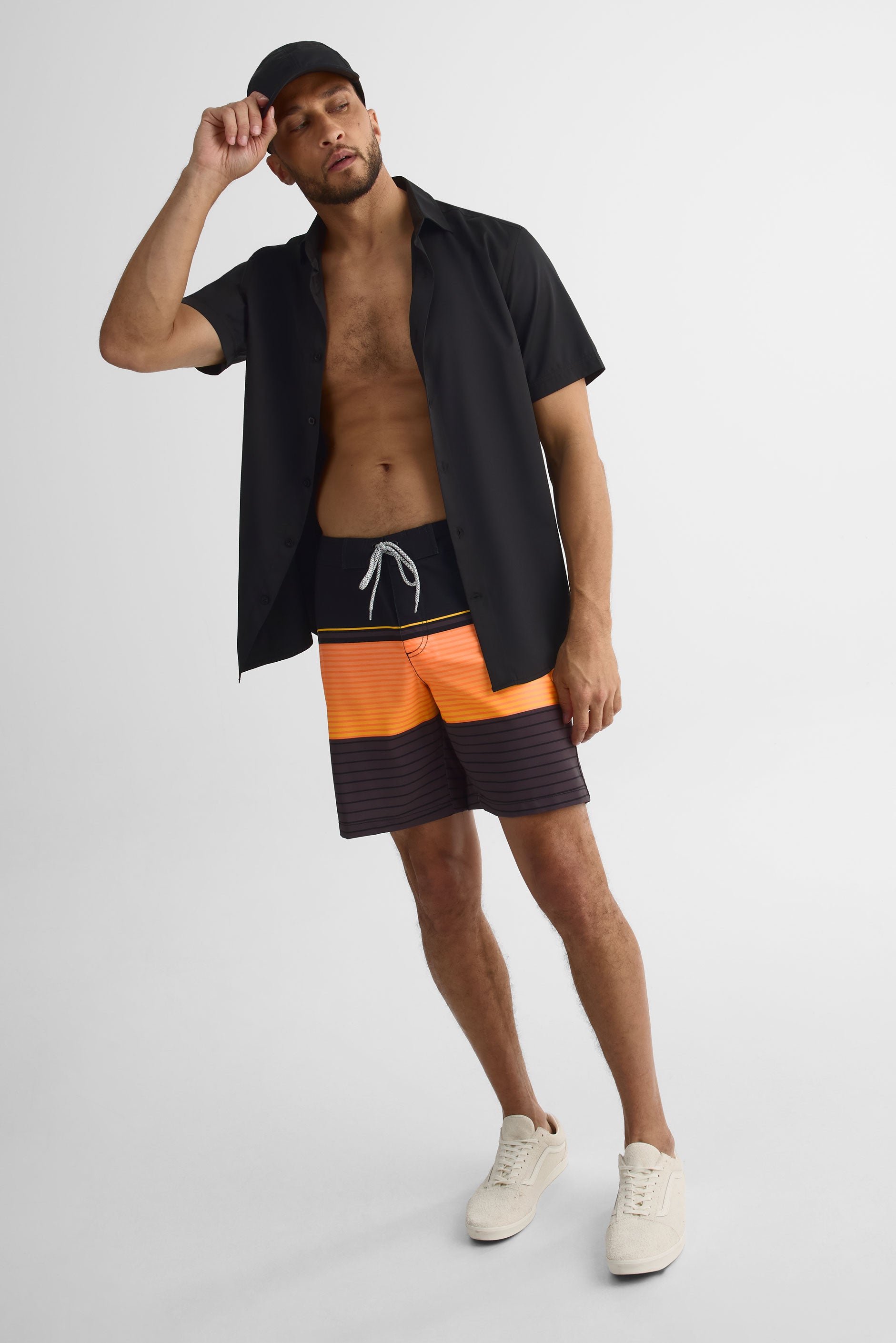Maillot de bain boardshort 8" - Ado garçon && NOIR/MULTI