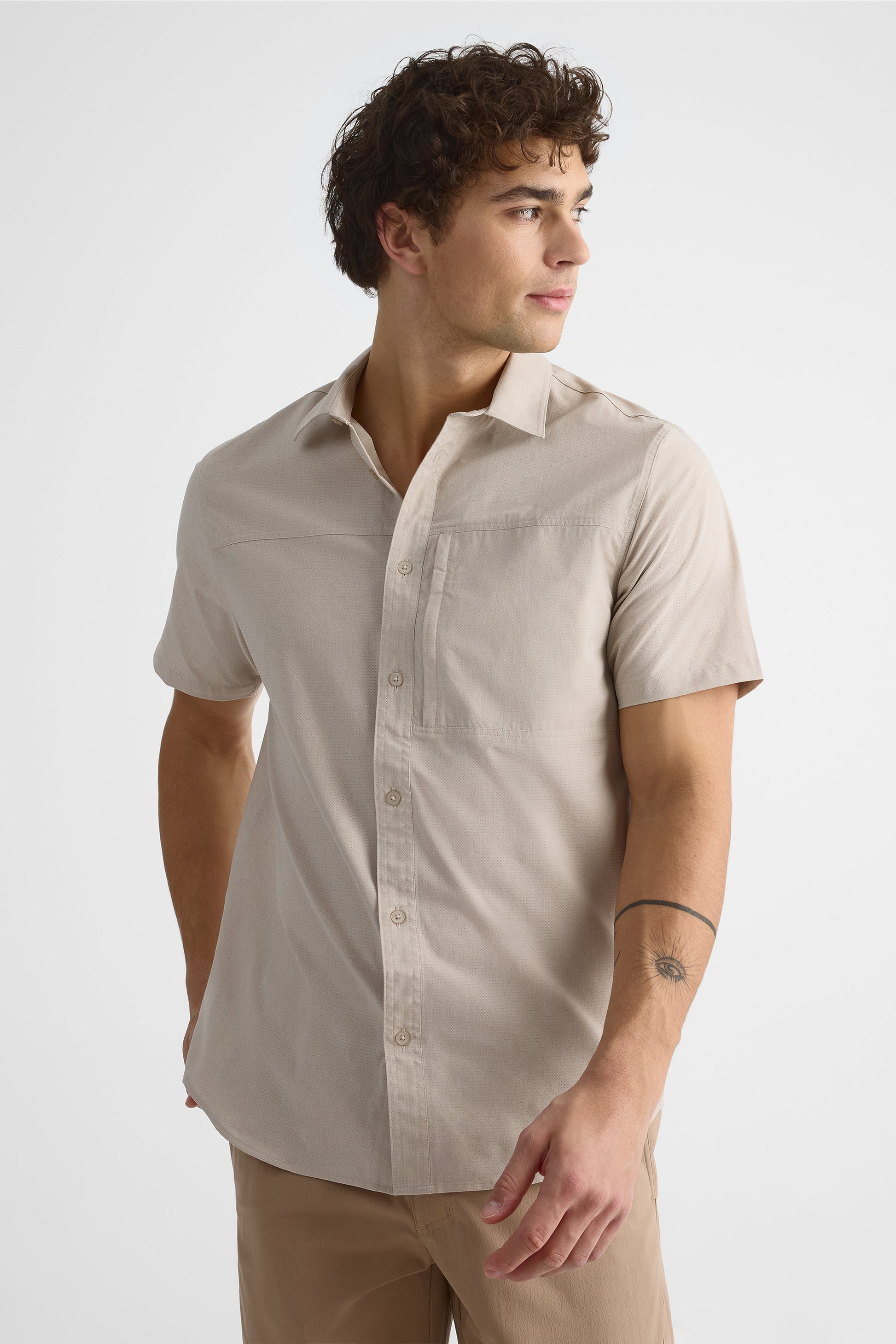 Chemise M/courtes avec poche zippée - Homme && BEIGE