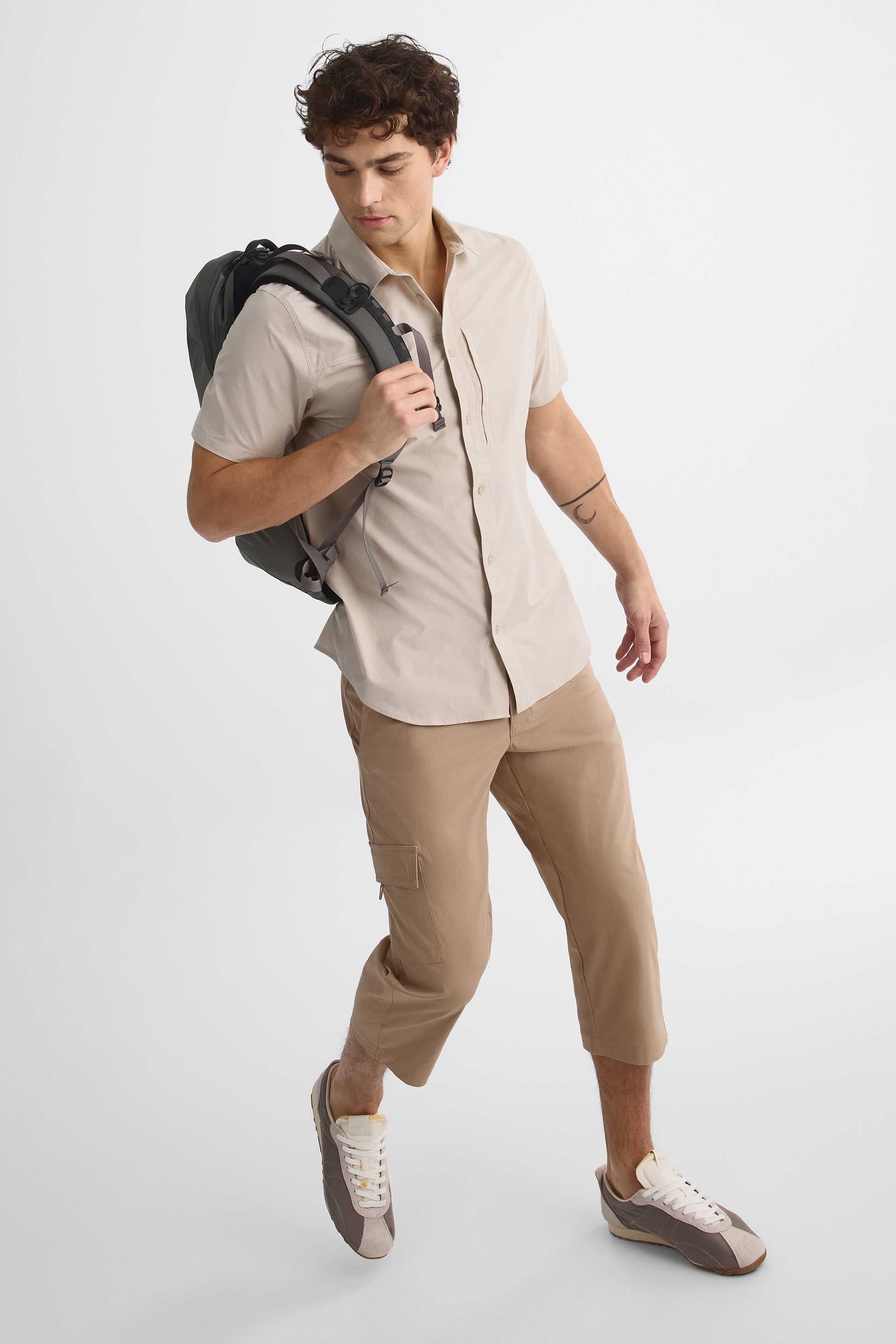 Chemise M/courtes avec poche zippée - Homme && BEIGE