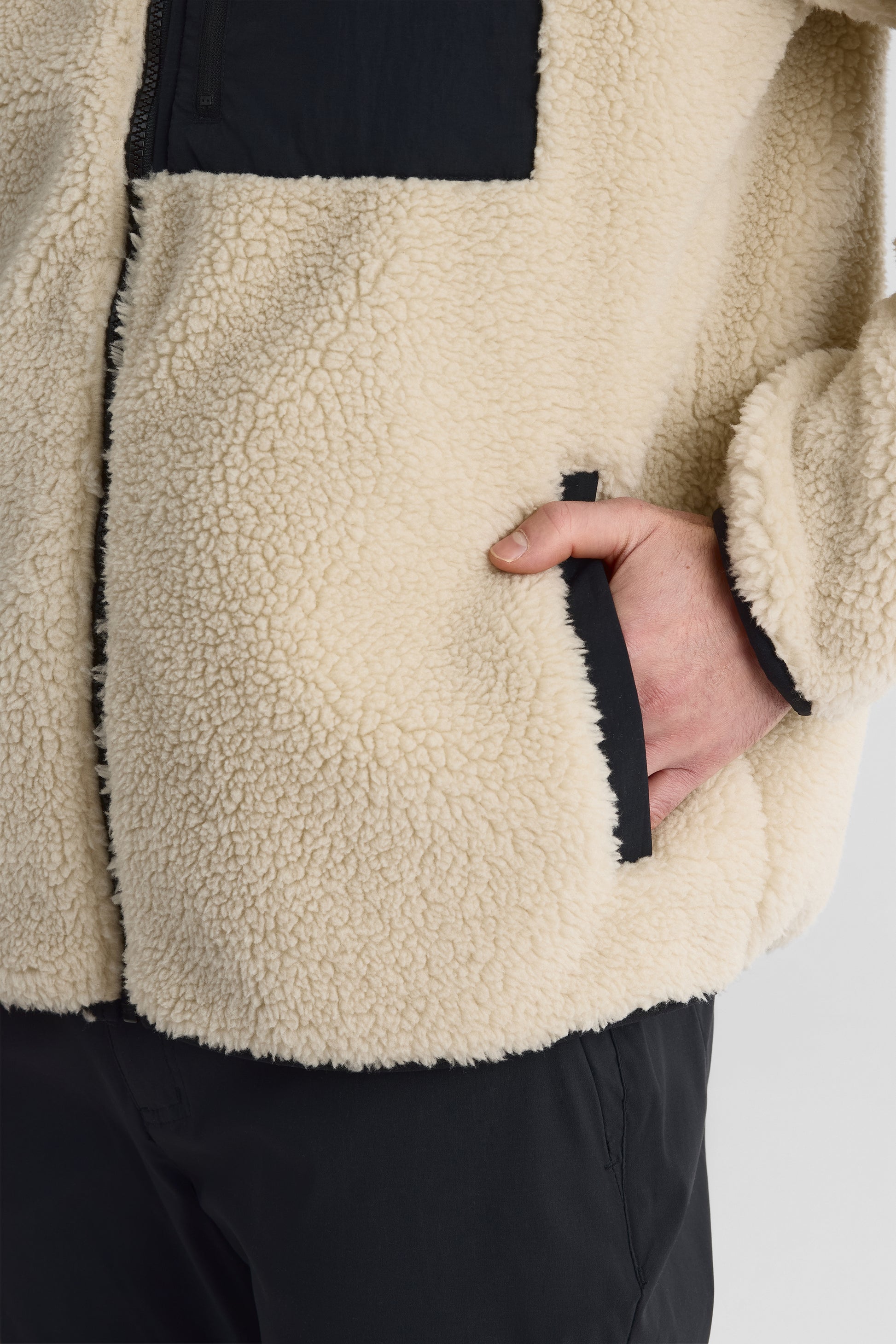 Veste homme sherpa avec poches - Polyester && BEIGE/MULTI