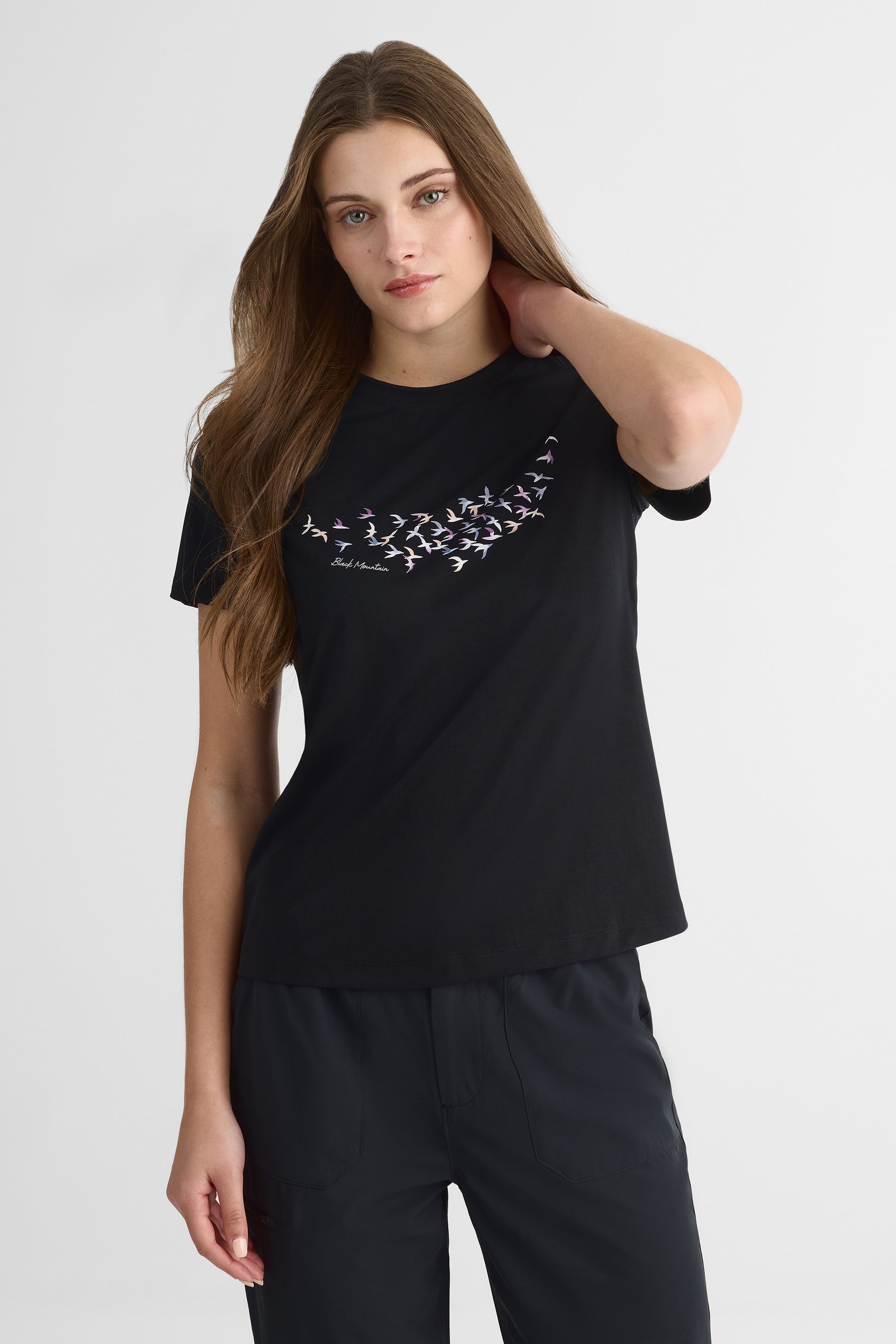 Chandail M/courtes semi-ajusté avec graphique - Femme && NOIR