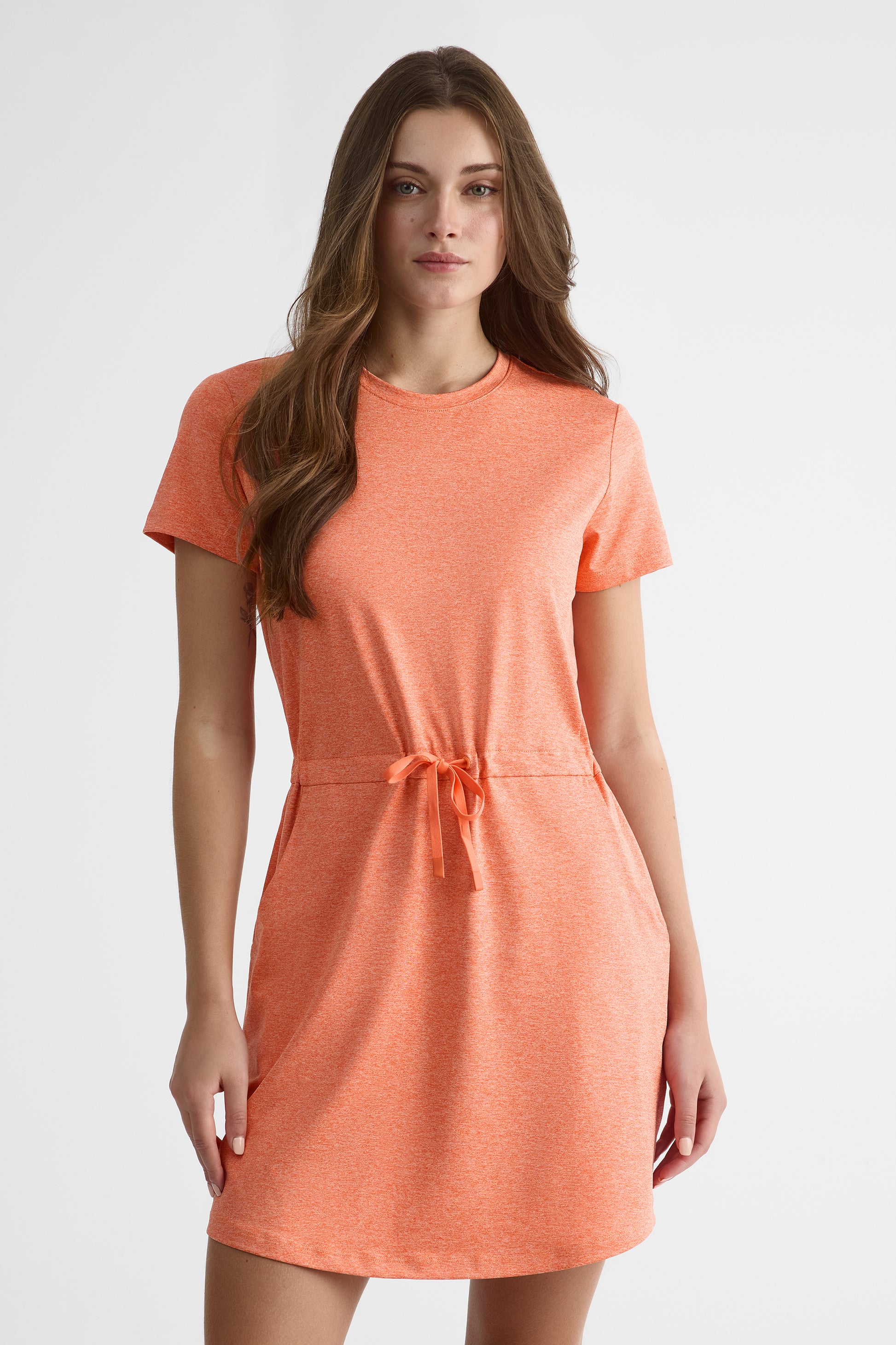 Robe M/courtes semi-ajustée avec poches - Femme && ORANGE