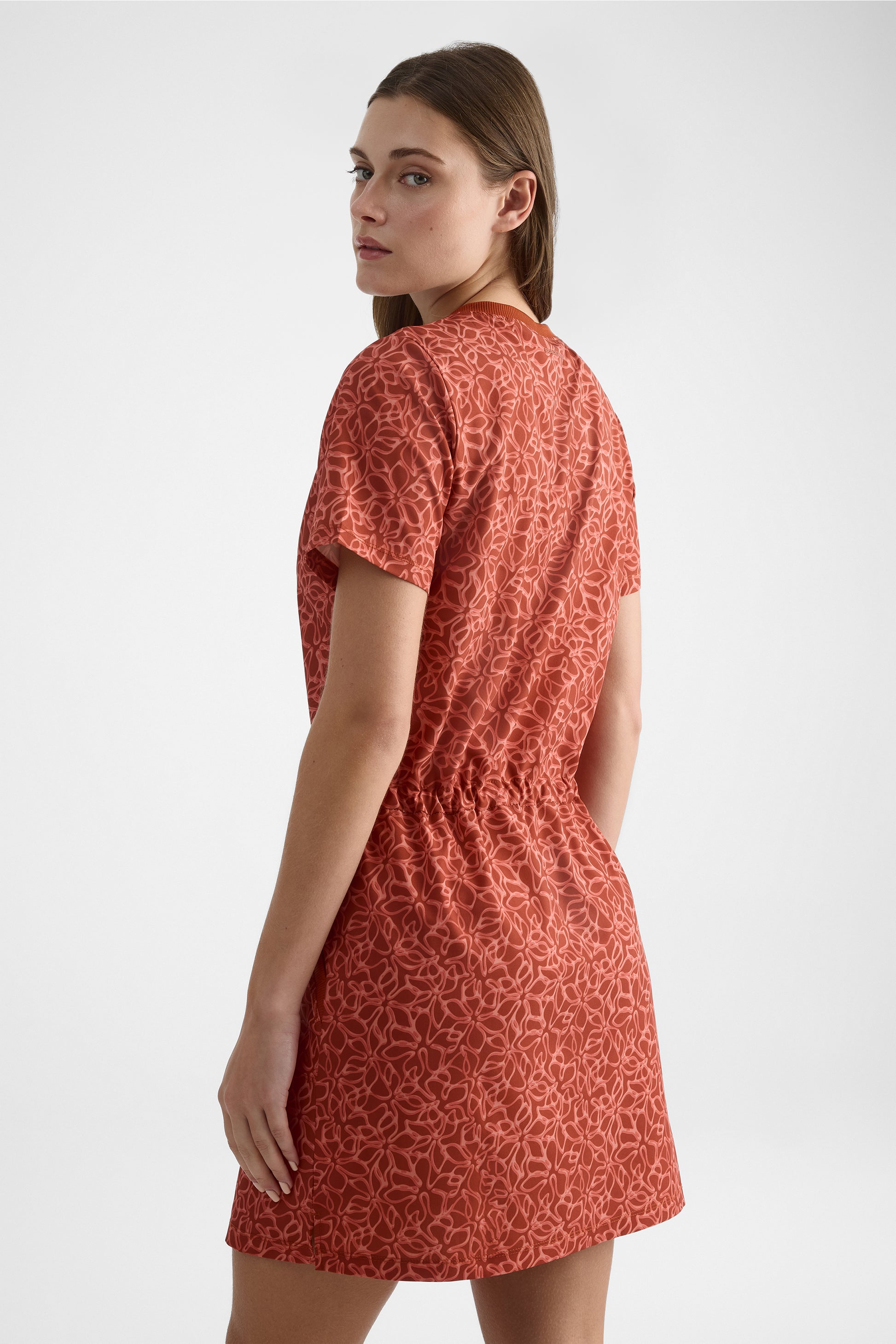 Robe M/courtes col rond semi-ajustée - Femme && ORANGE MULTI