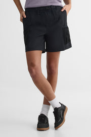 Short coupe droite avec ceinture ajustable - Femme && NOIR