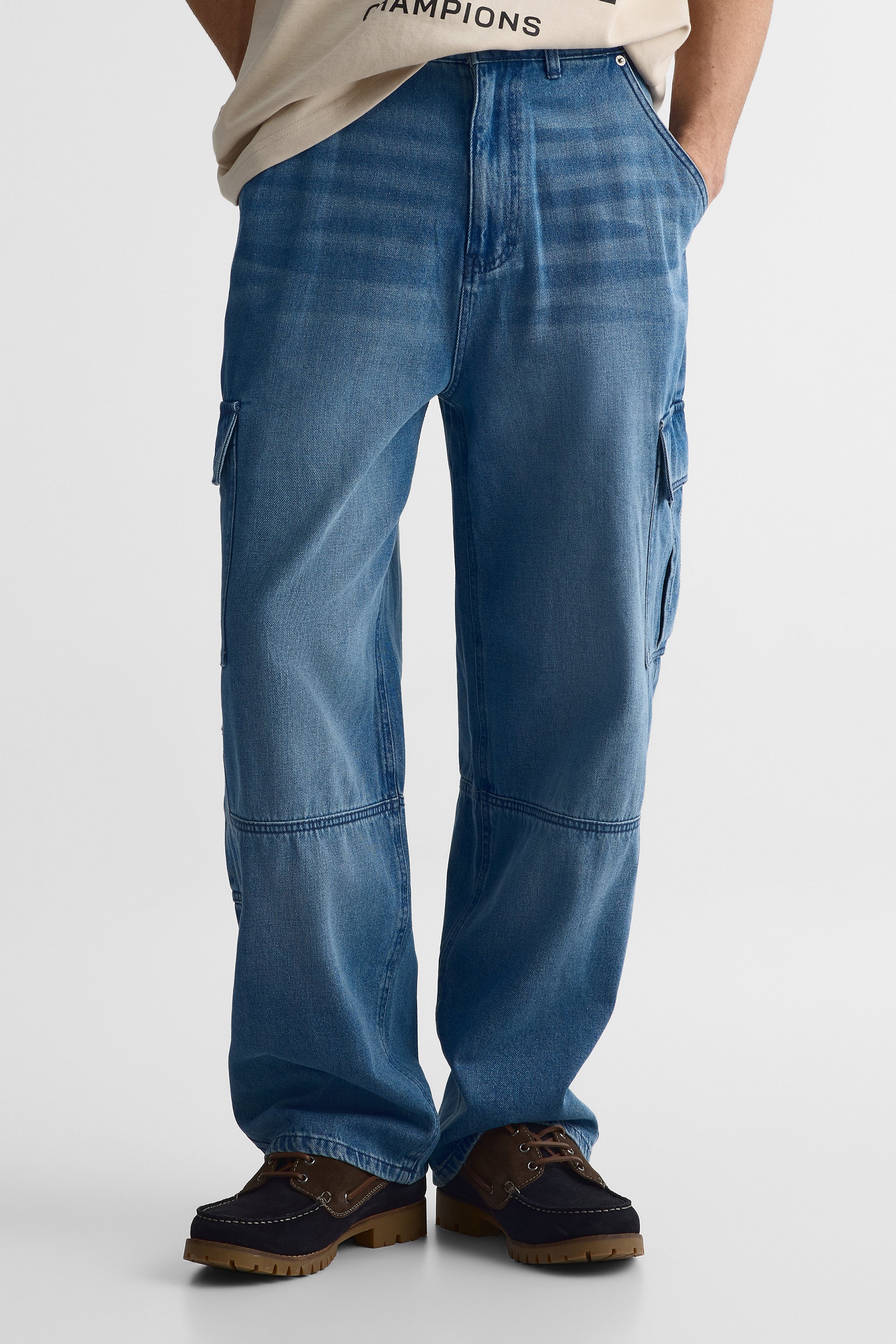 Jeans skater cargo baggy en denim - Homme && DENIM PALE