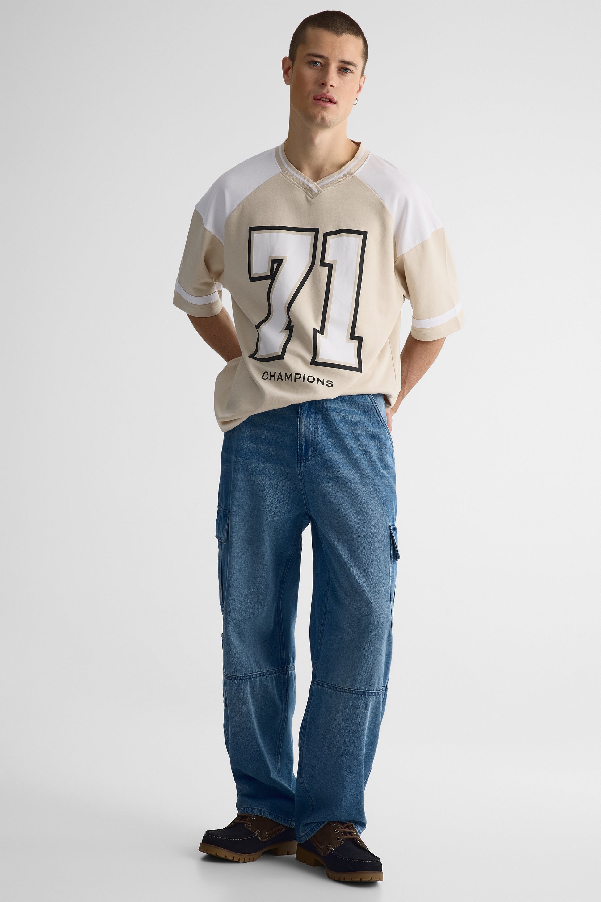 Jeans skater cargo baggy en denim - Homme && DENIM PALE