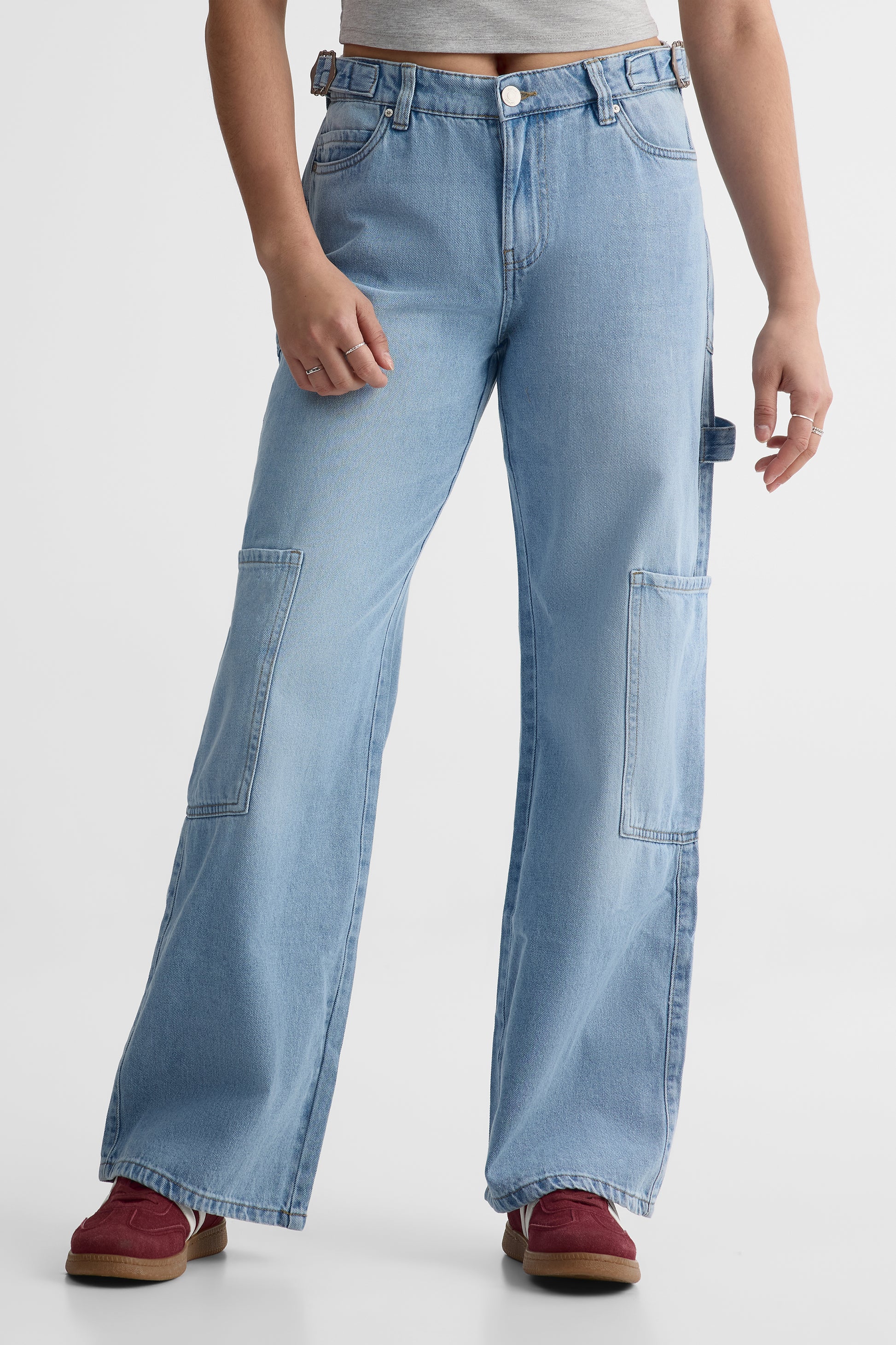 Jeans baggy taille mi-haute en denim - Femme && DENIM PALE