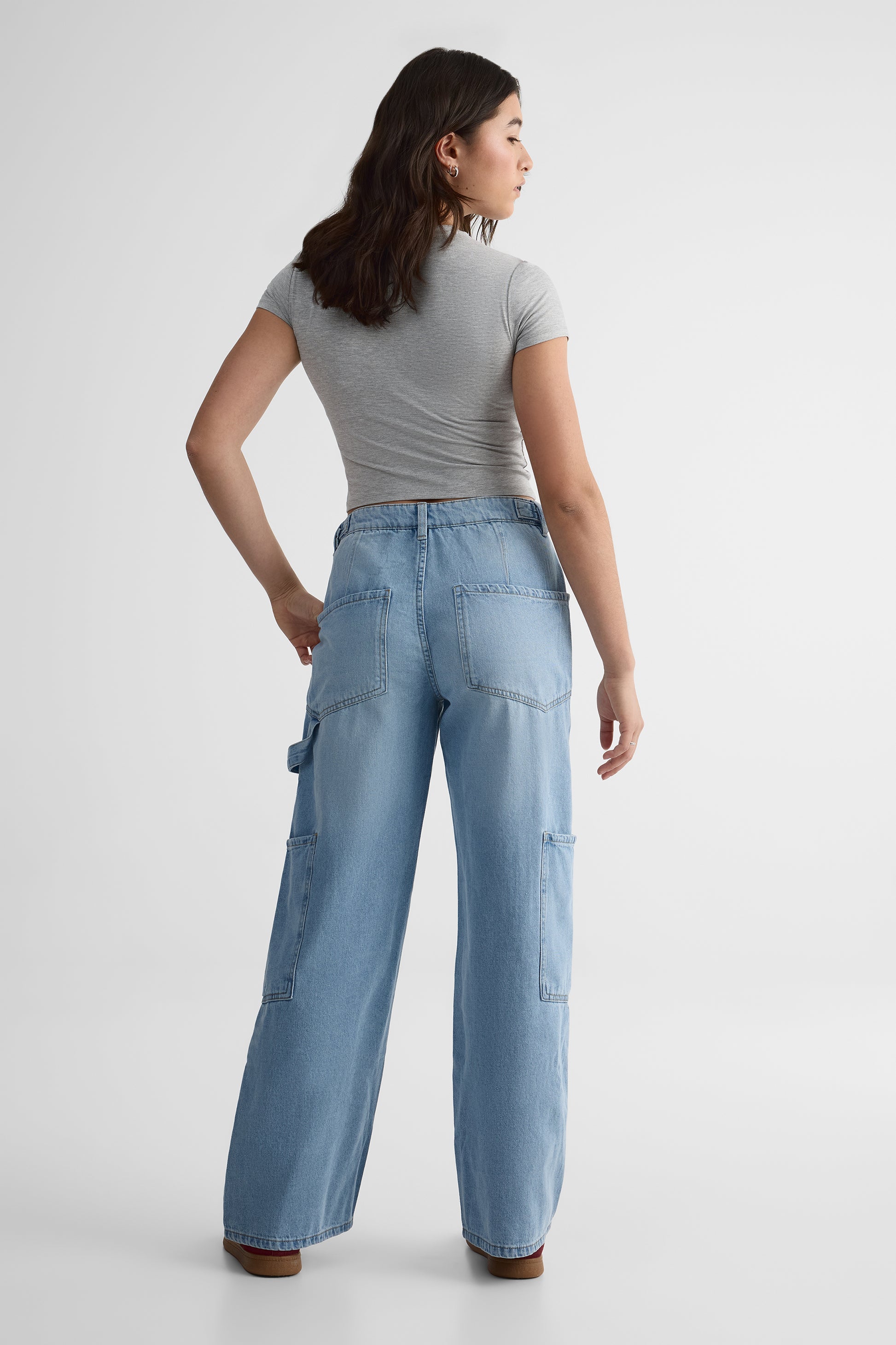 Jeans baggy taille mi-haute en denim - Femme && DENIM PALE