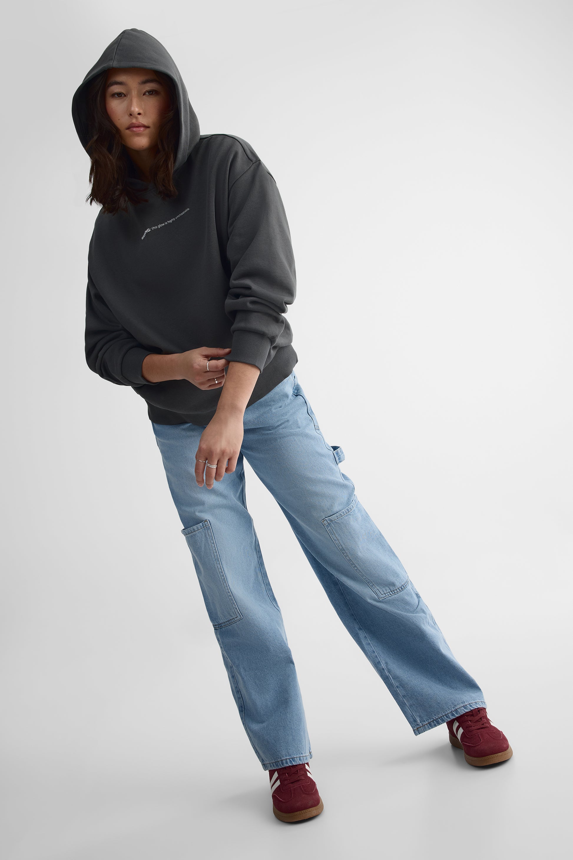 Jeans baggy taille mi-haute en denim - Femme && DENIM PALE