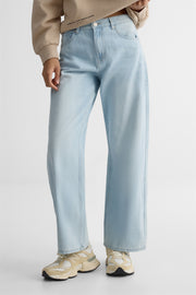 Jeans baggy taille basse en denim rigide - Femme && DENIM PALE