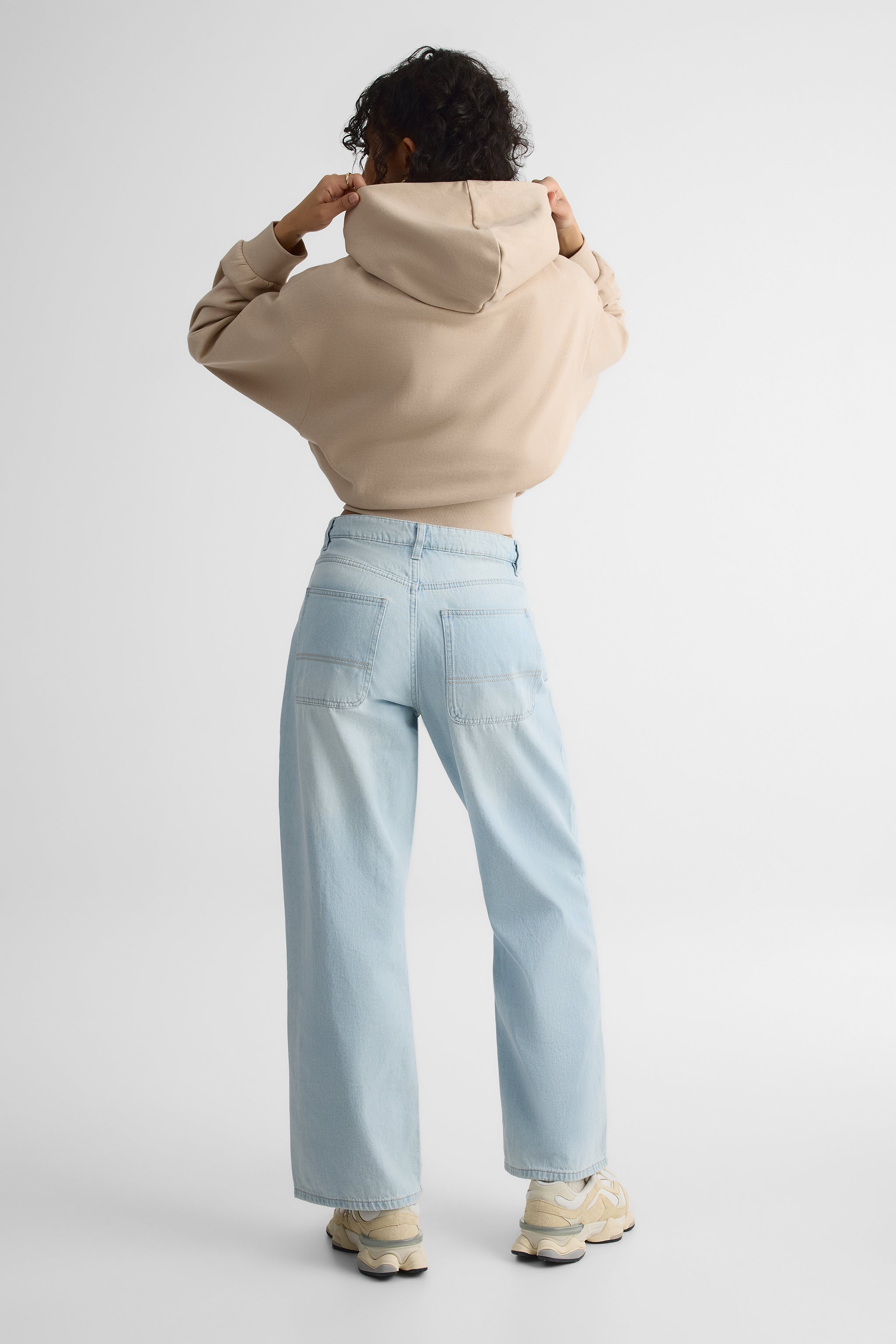 Jeans baggy taille basse en denim rigide - Femme && DENIM PALE