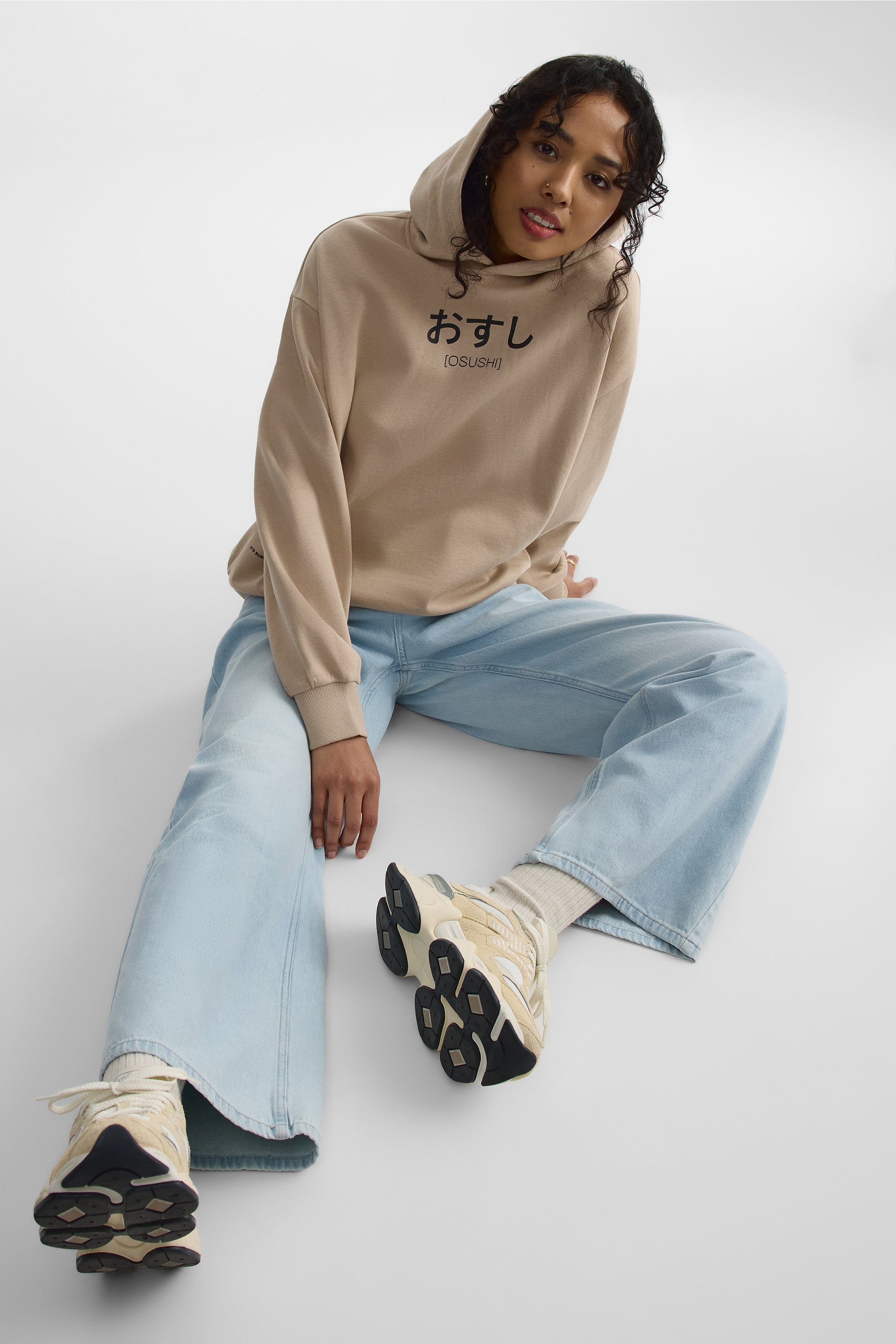 Jeans baggy taille basse en denim rigide - Femme && DENIM PALE