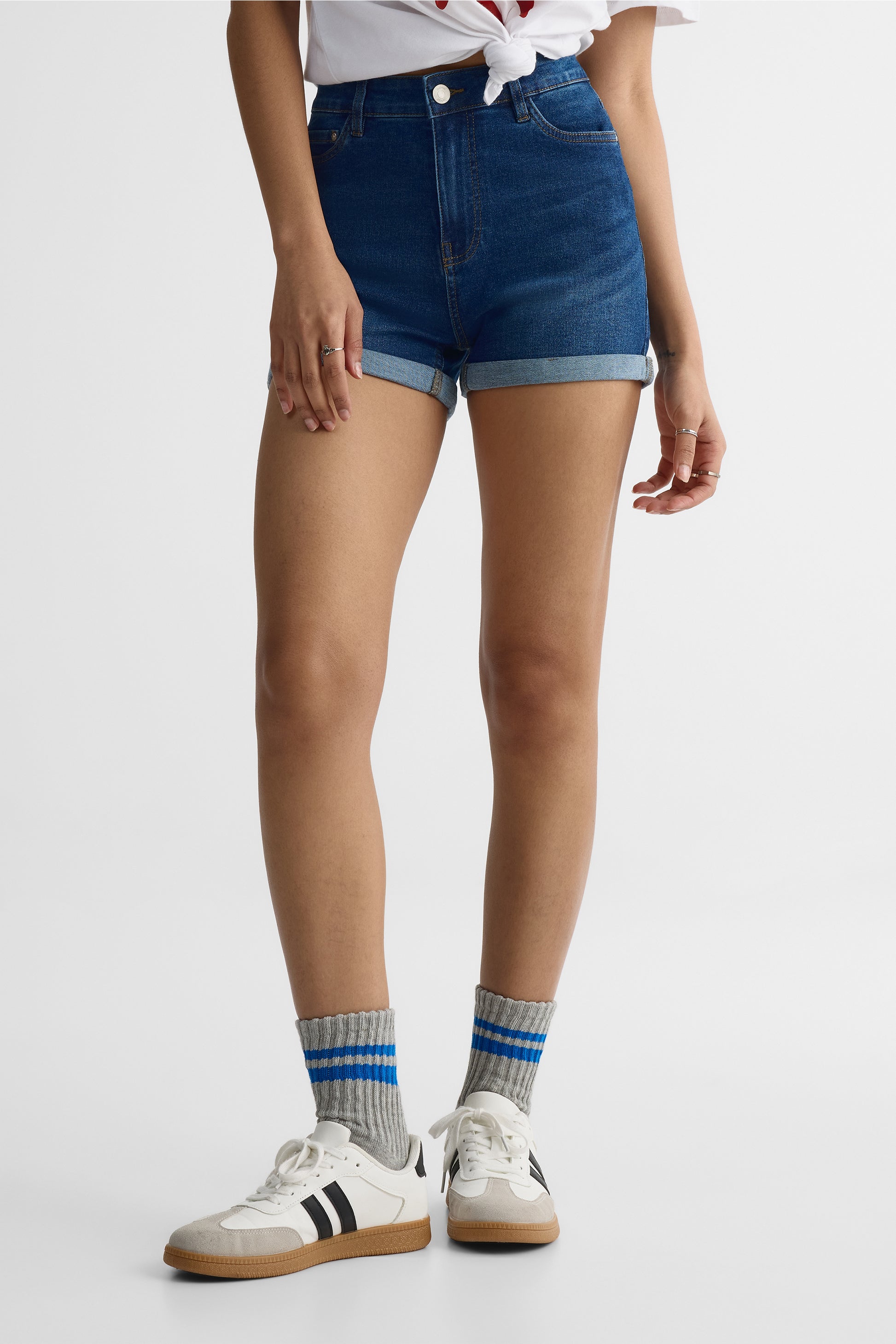 Short denim mom taille haute – Femme && DENIM FONCE