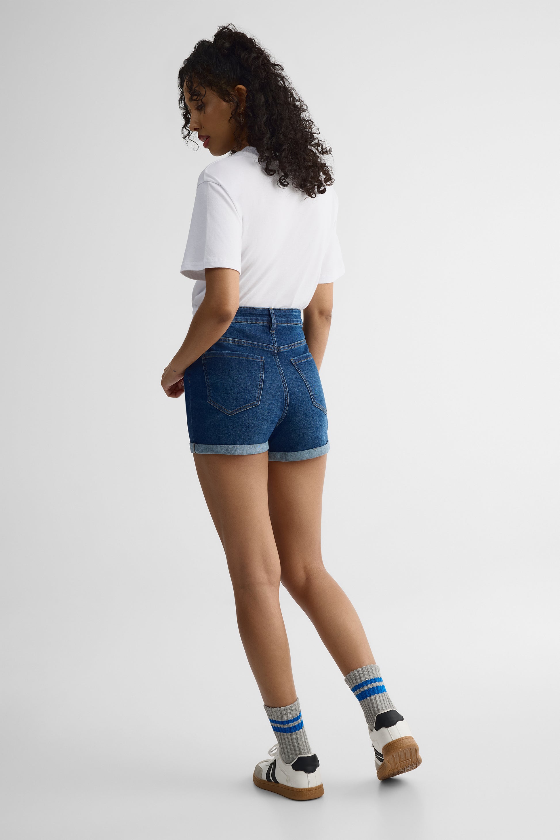 Short denim mom taille haute – Femme && DENIM FONCE