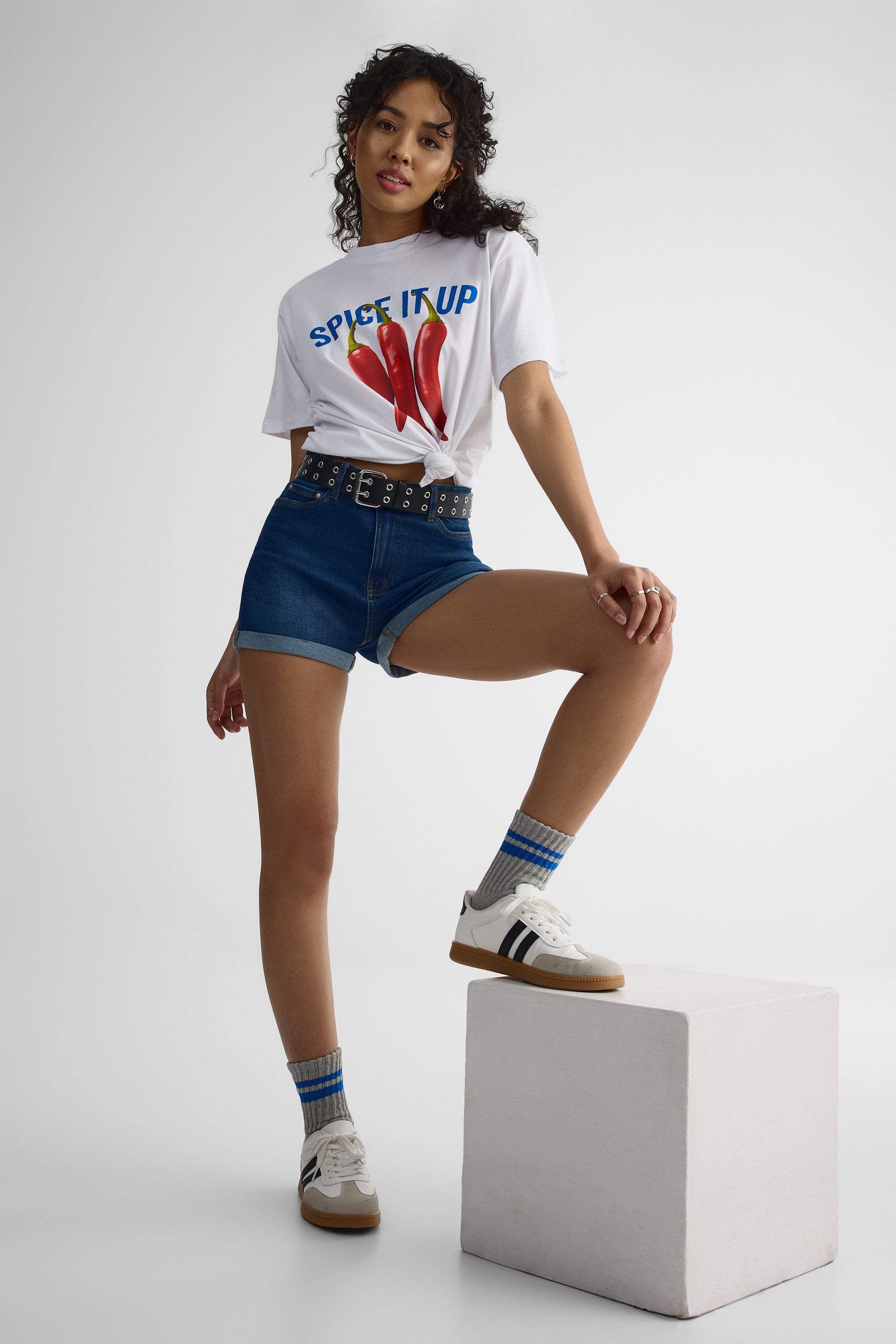 Short denim mom taille haute – Femme && DENIM FONCE