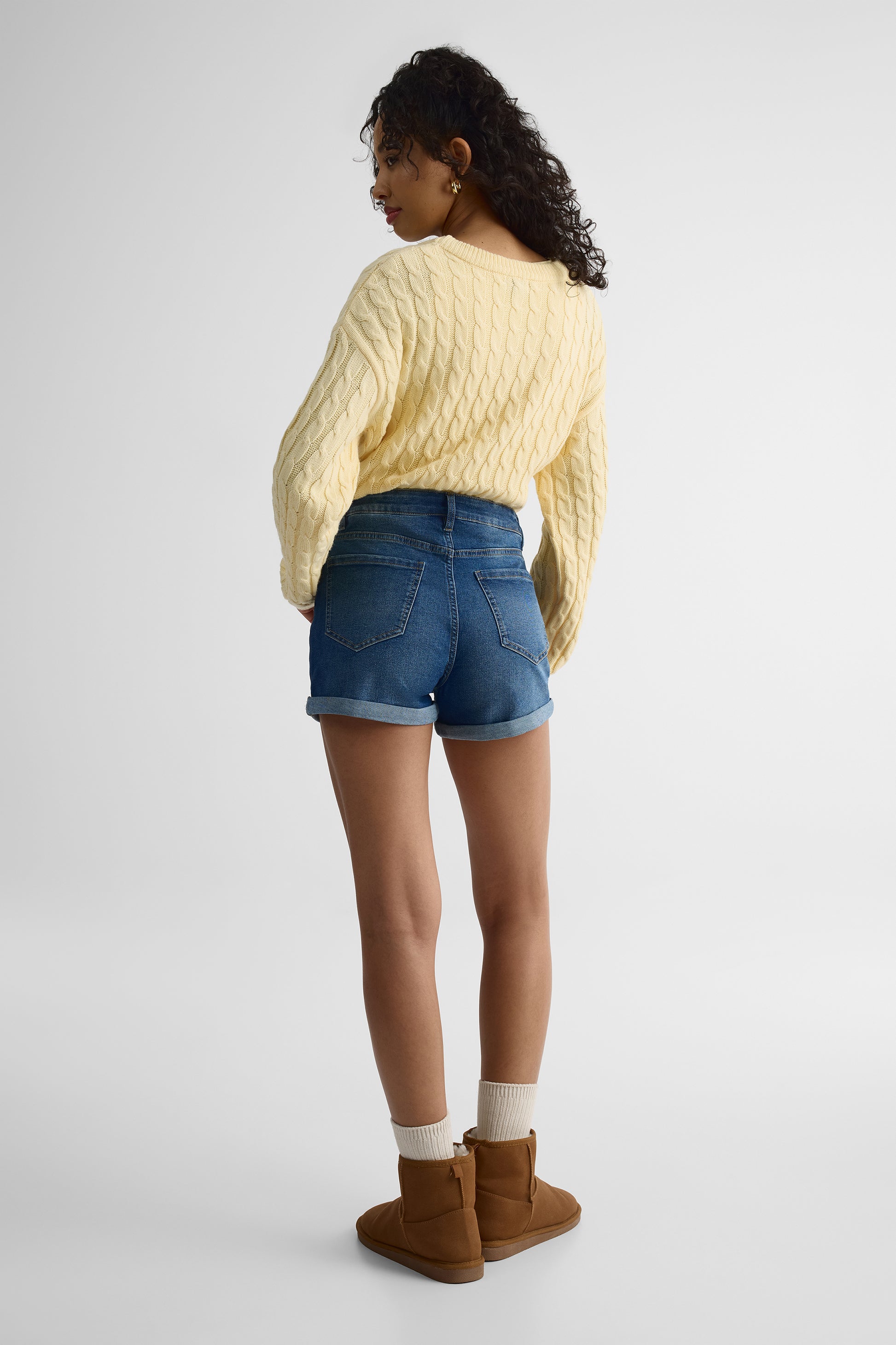 Short denim mom taille haute – Femme && DENIM MOYEN