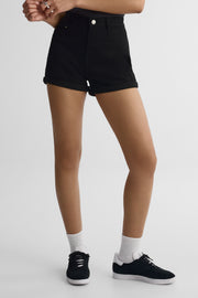 Short denim mom taille haute stretch - Femme && DENIM NOIR