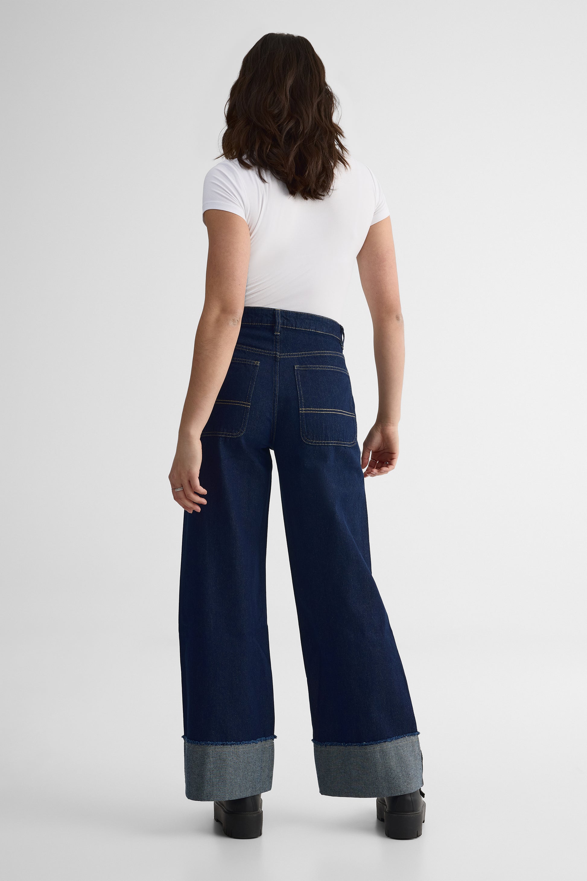 Jeans baggy taille basse en denim rigide - Femme && DENIM FONCE