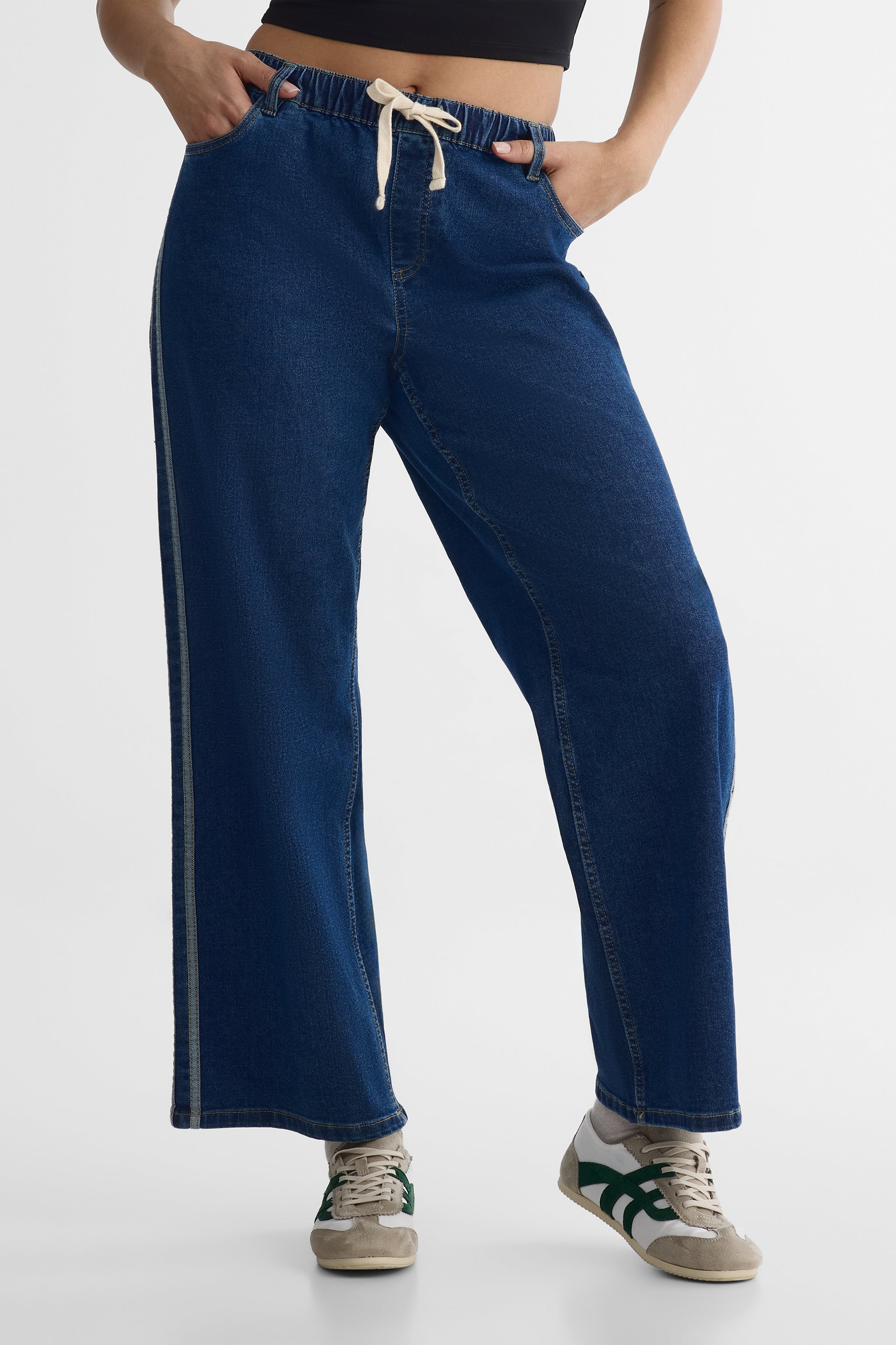 Jeans taille élastique rayés - Jeune femme && DENIM MOYEN