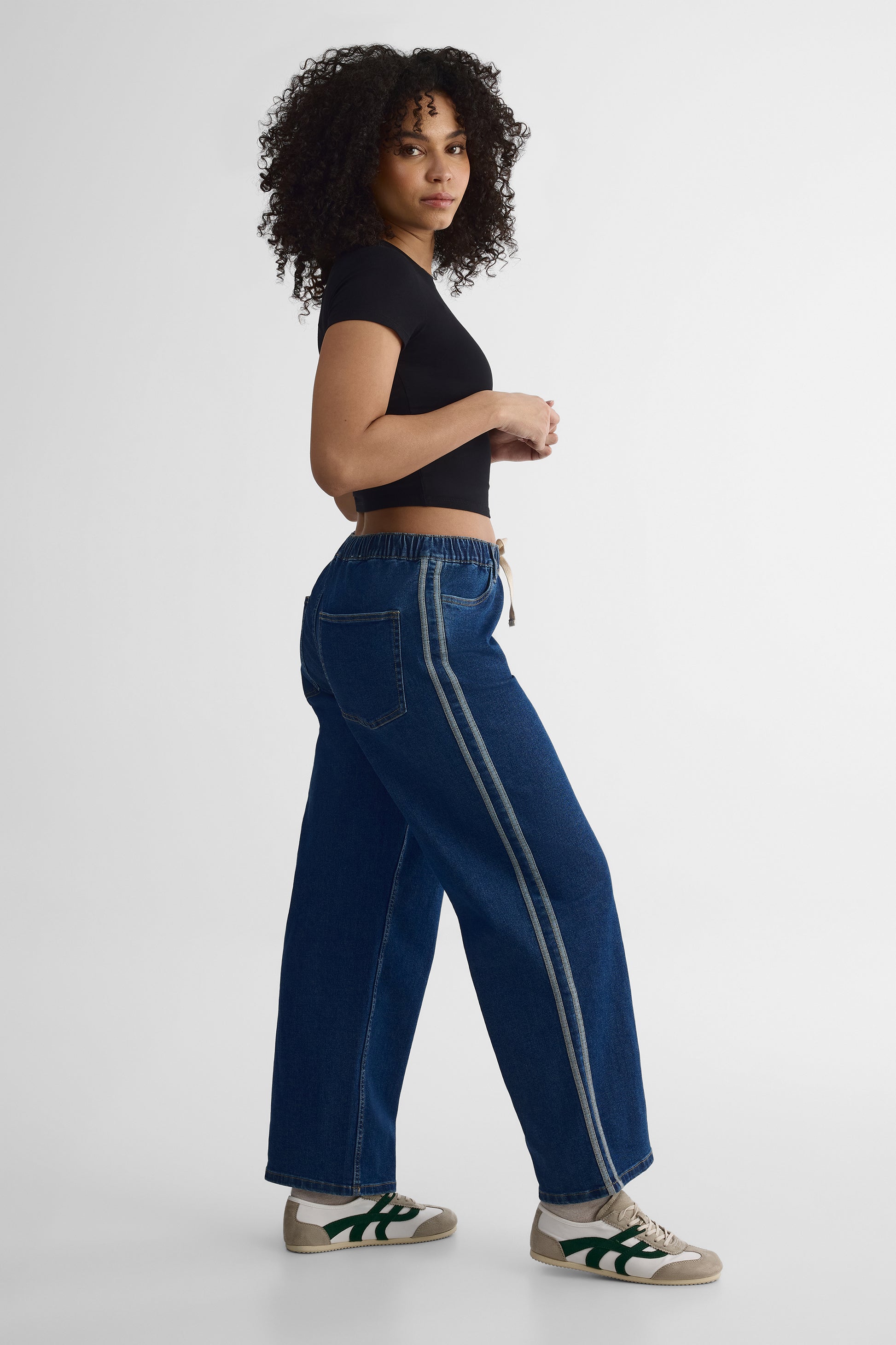 Jeans taille élastique rayés - Jeune femme && DENIM MOYEN