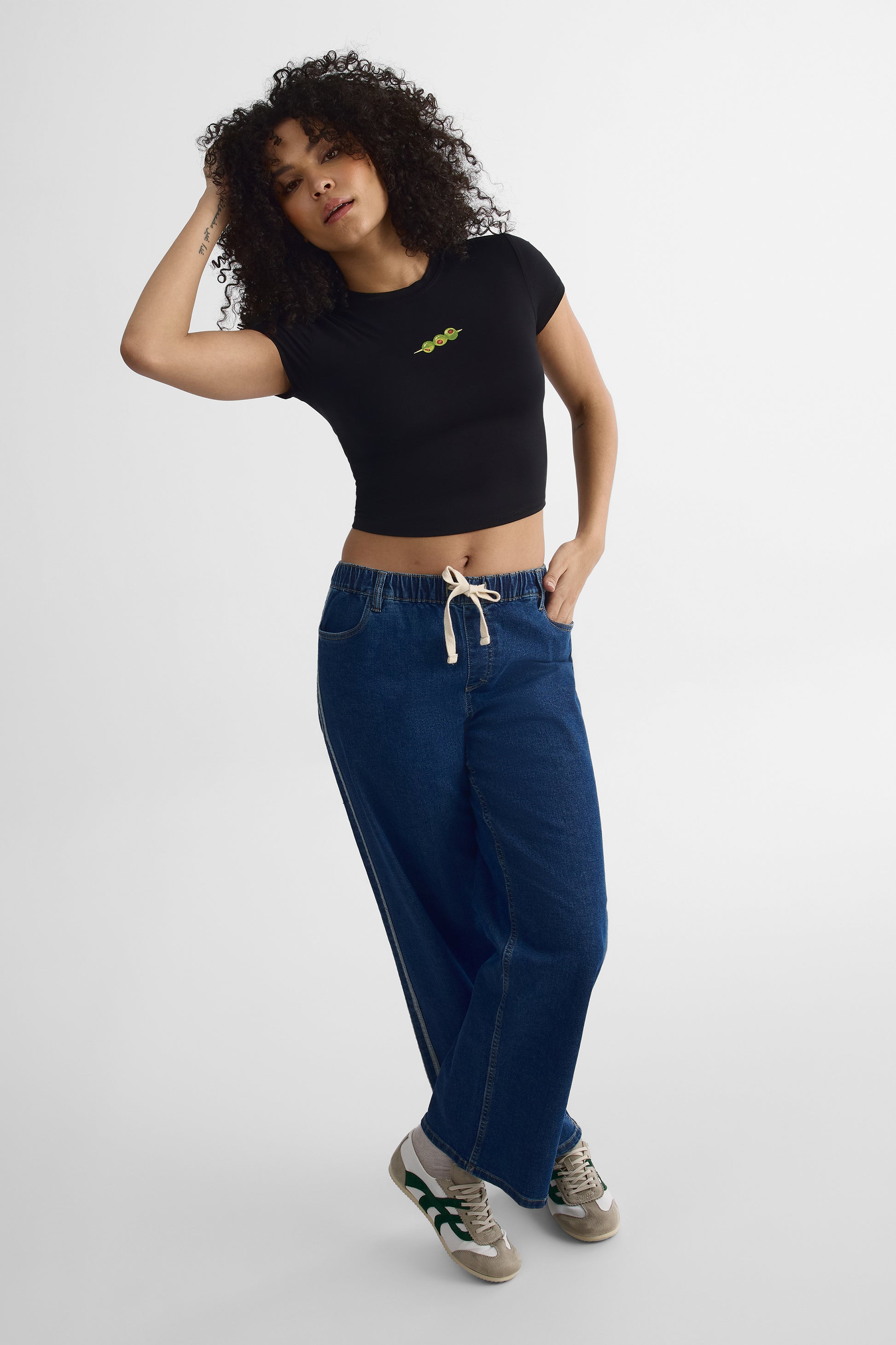 Jeans taille élastique rayés - Jeune femme && DENIM MOYEN