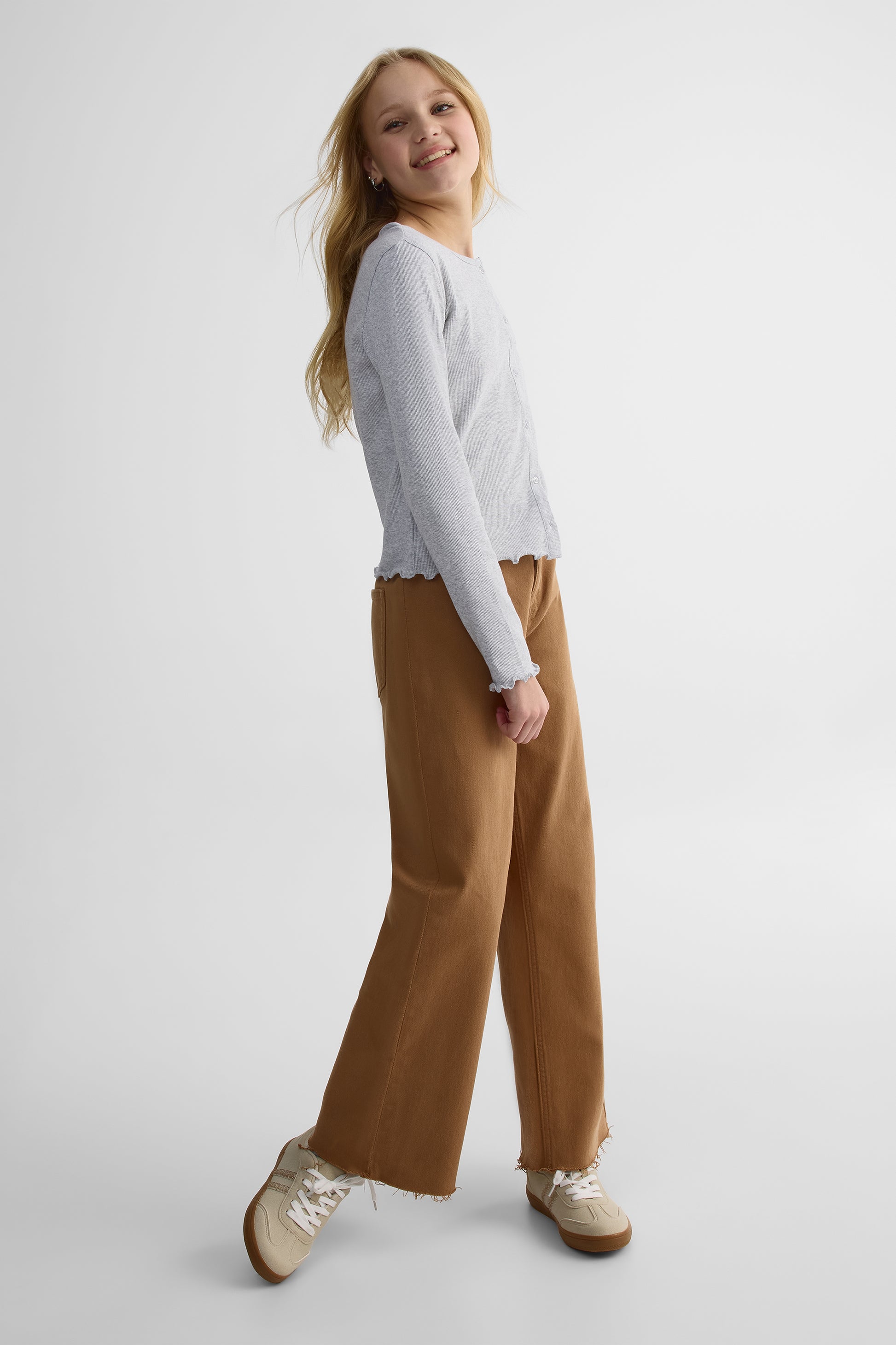 Pantalon en denim stretch, jambes larges - Ado garçon && TABAC
