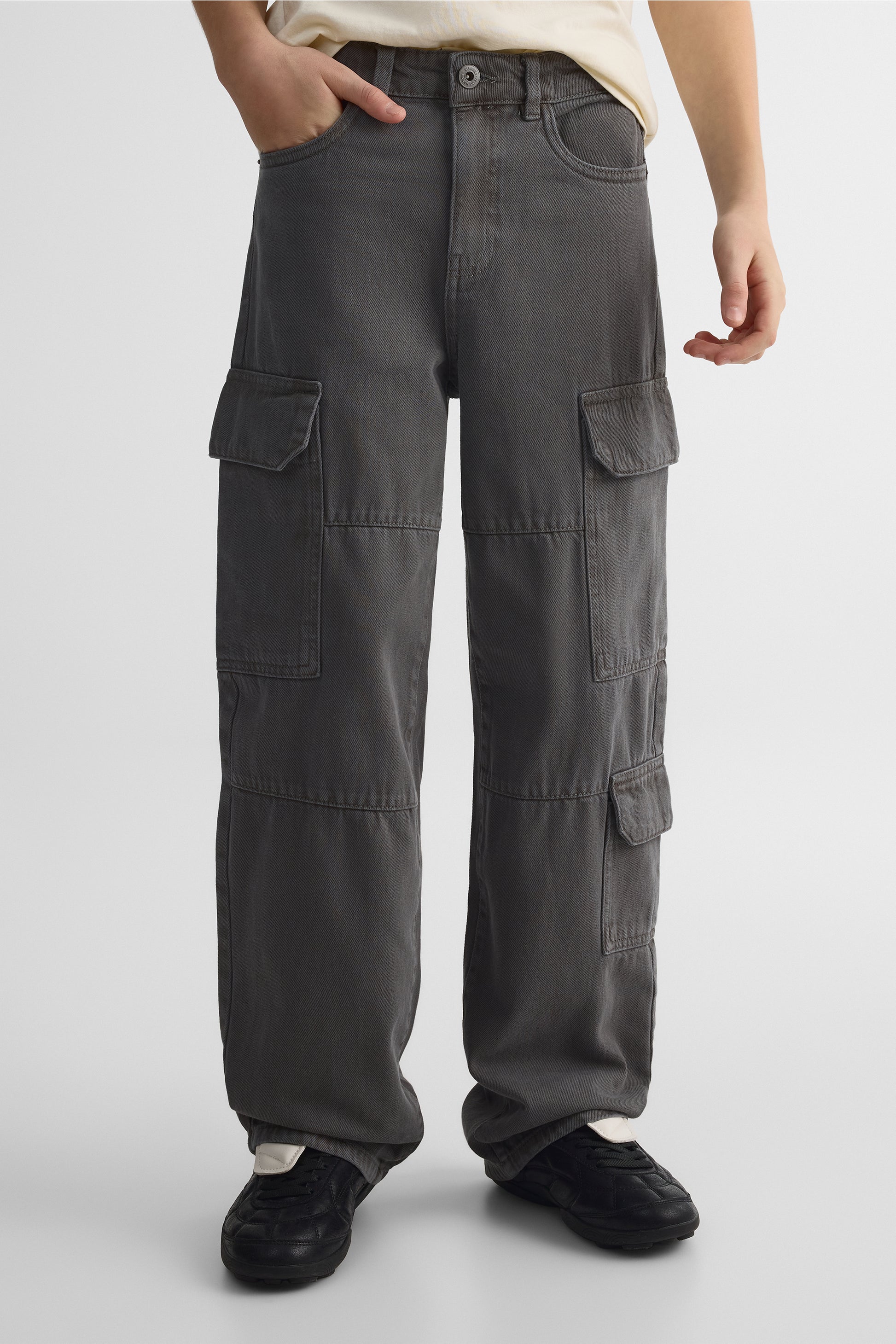 Jeans cargo décontractés en denim - Ado garçon && GRIS