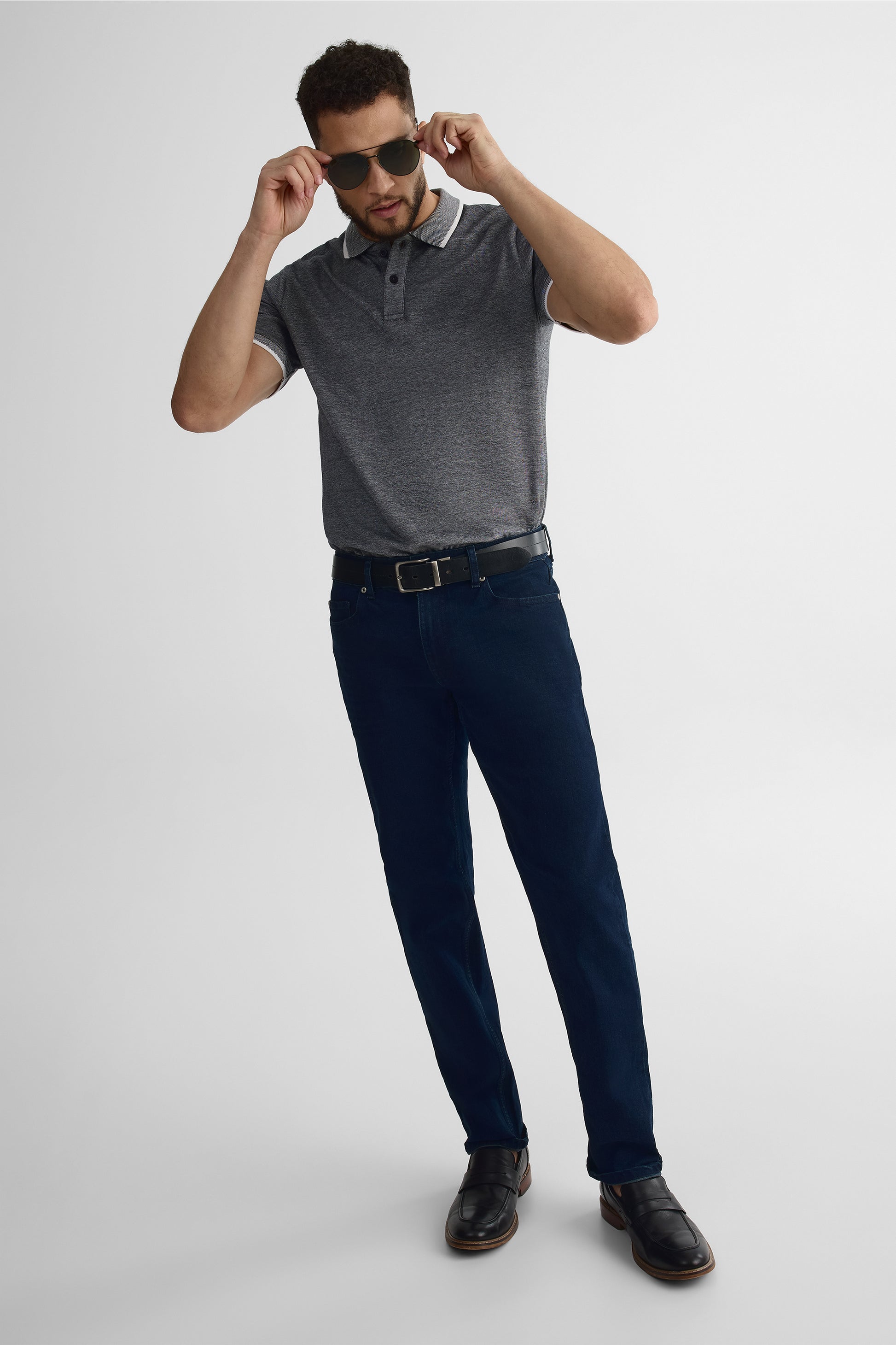 Chandail polo M/courtes en coton - Homme && NOIR