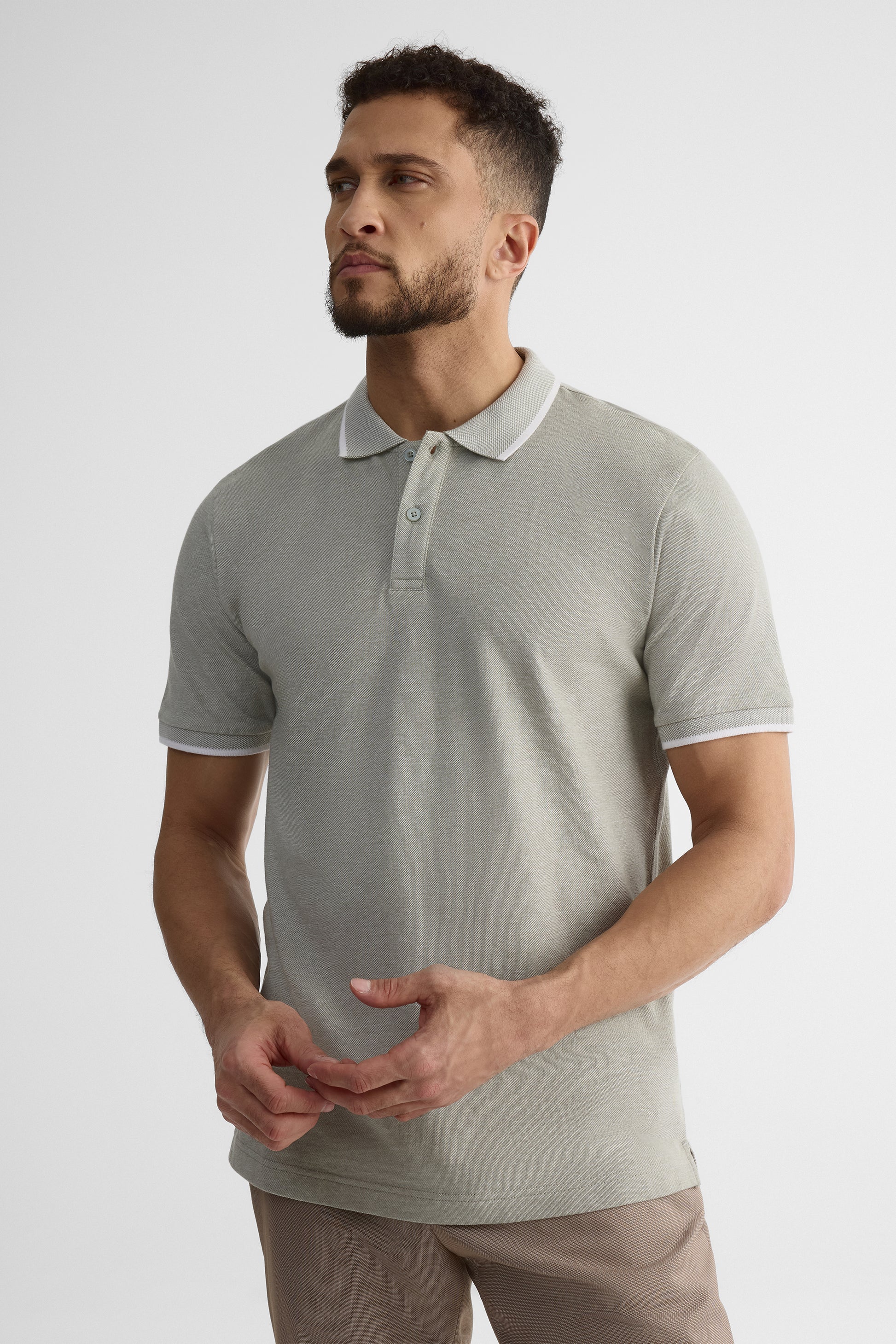 Chandail polo M/courtes en coton - Homme && KAKI