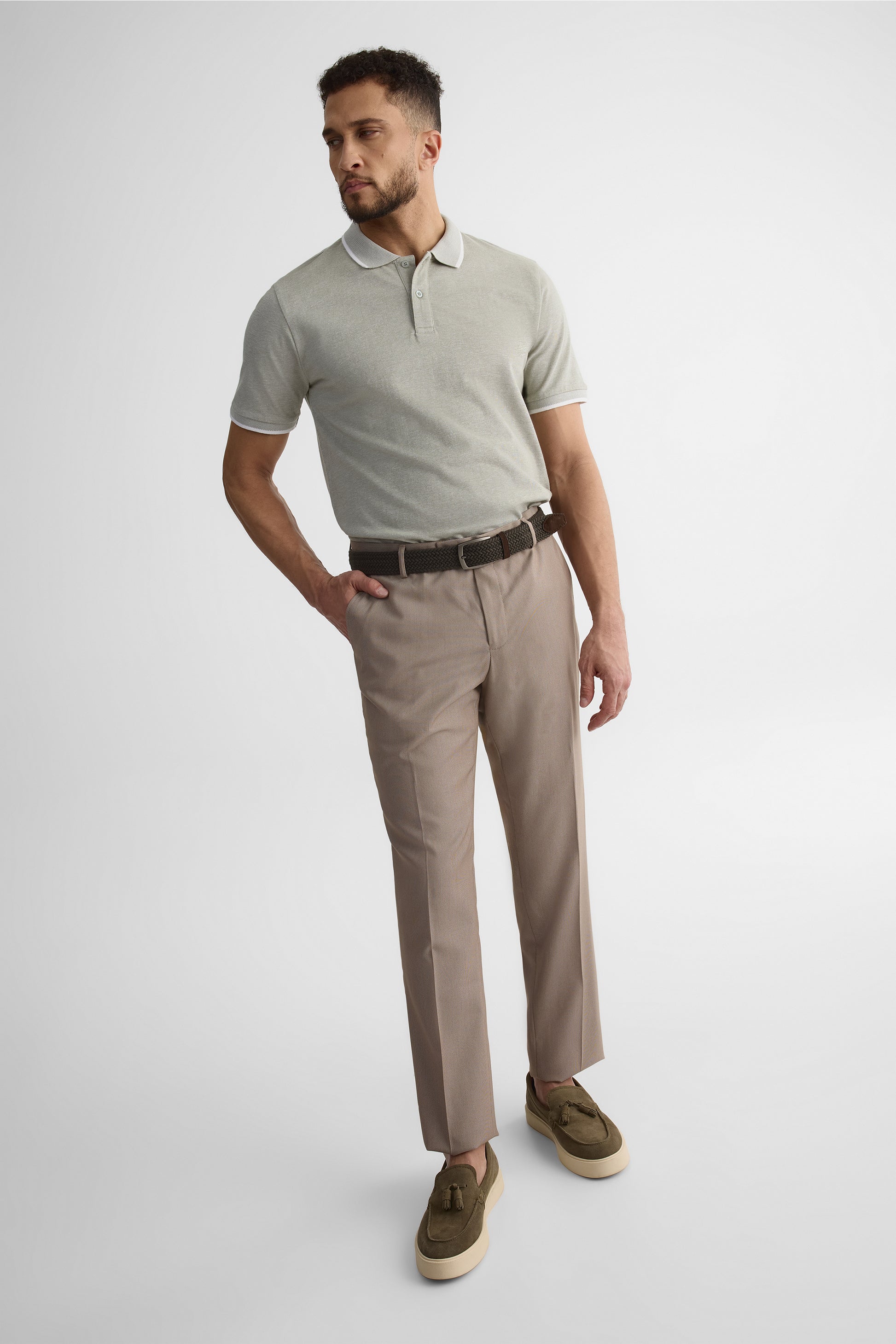 Chandail polo M/courtes en coton - Homme && KAKI