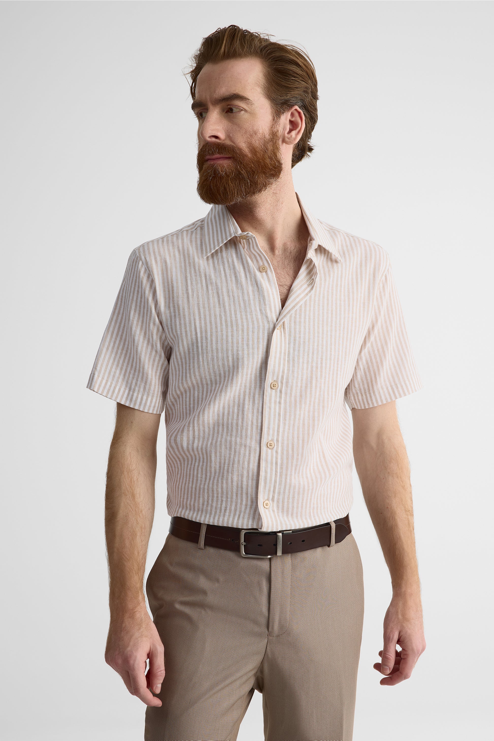 Chemise m/courtes en chambray – Homme && TAUPE MULTI