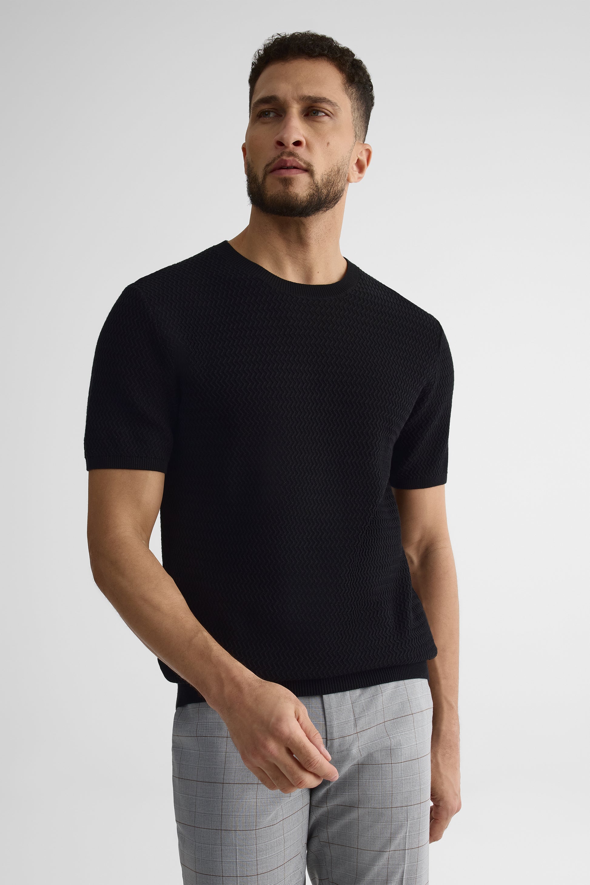Chandail tricot M/courtes col rond - Homme && NOIR