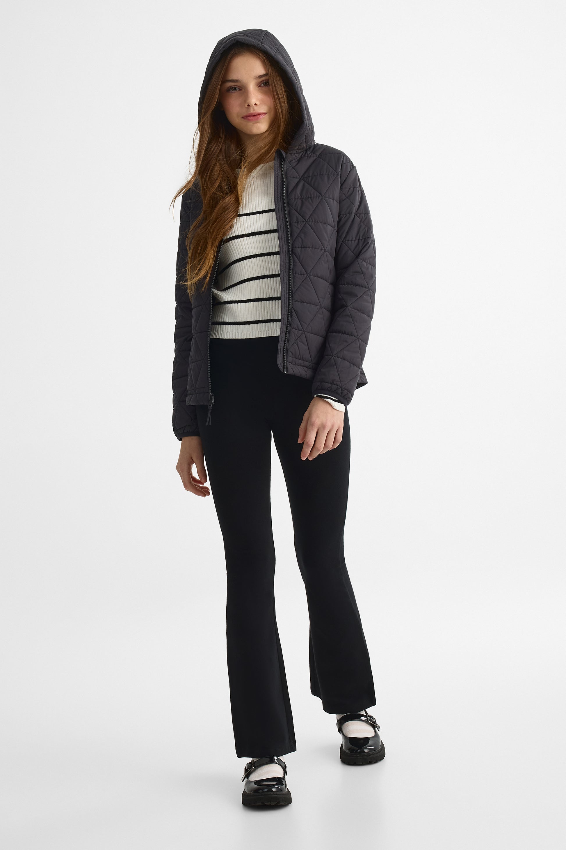 Manteau matelassé compressible avec capuchon - Ado fille && CHARBON
