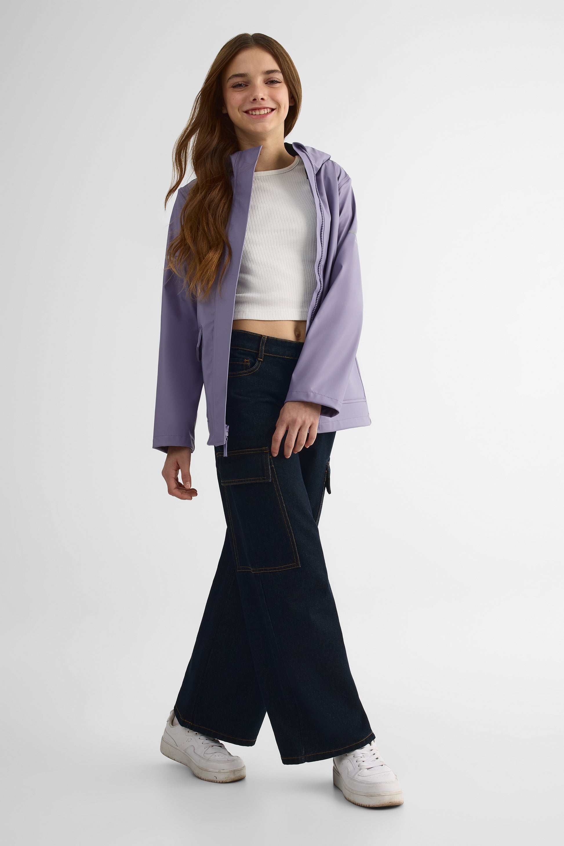 Imperméable capuchon avec poches - Ado fille && MAUVE
