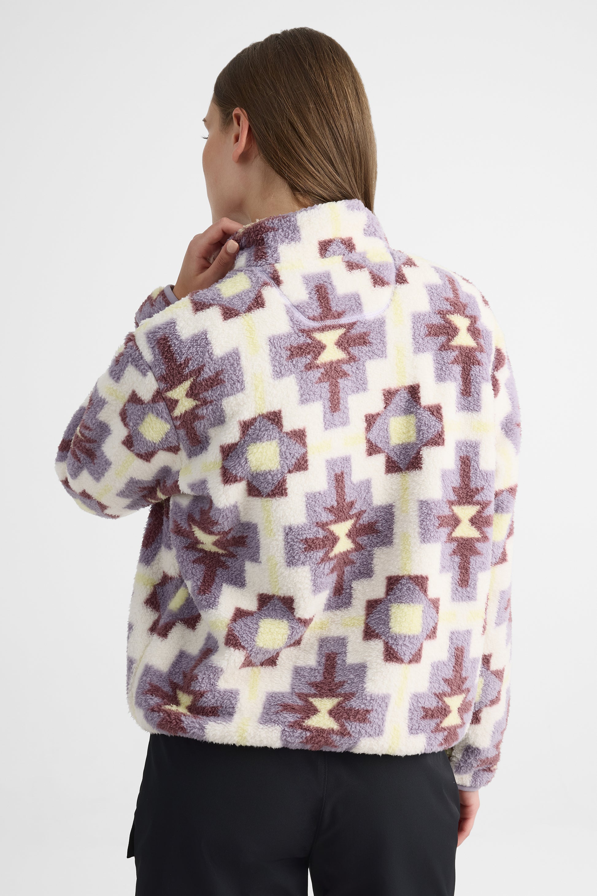 Chandail ample en plush avec col montant - Femme && LILAS MULTI