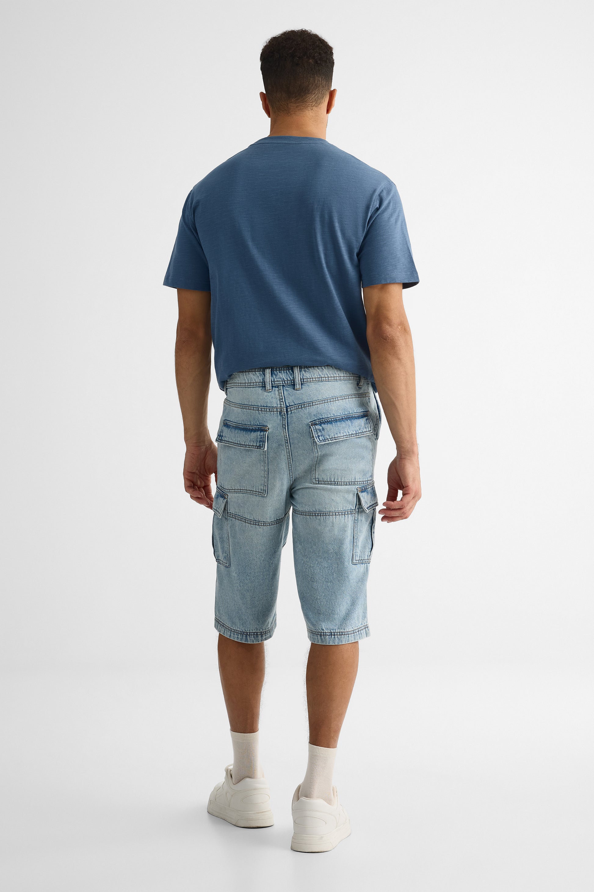 Bermudas en denim avec poches cargo - Femme && DENIM PALE