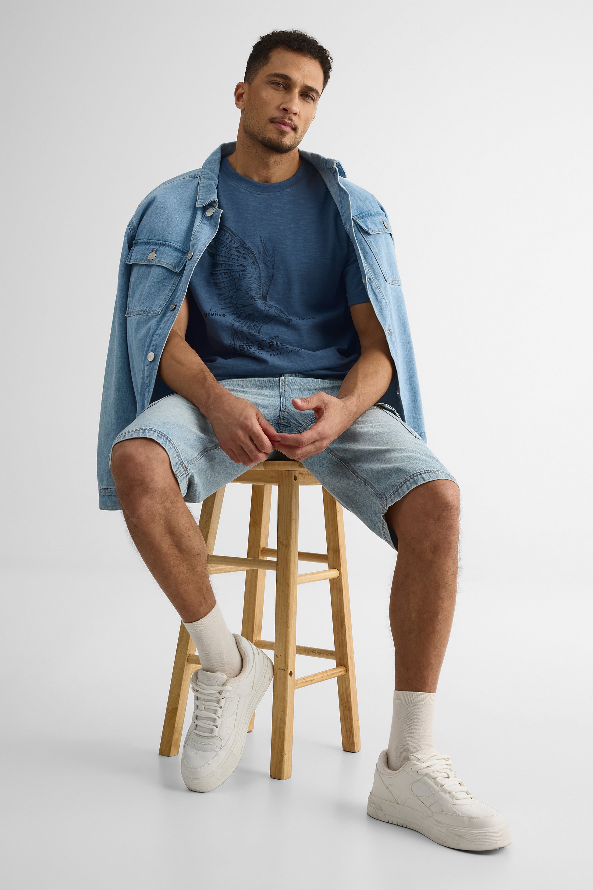 Bermudas en denim avec poches cargo - Femme && DENIM PALE