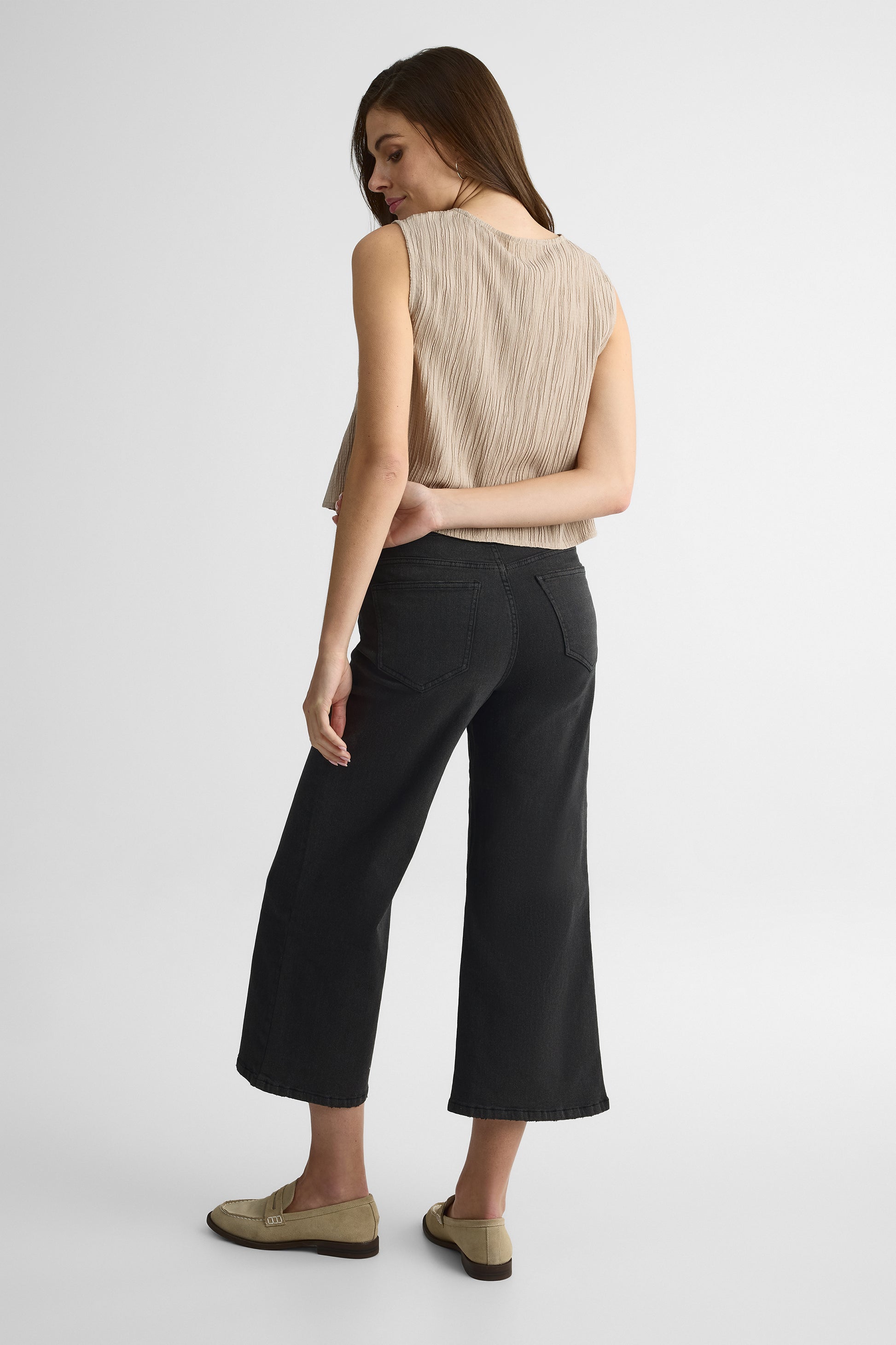 Jeans cropped taille haute élastique – Femme && DENIM GRIS