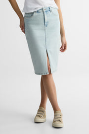 Jupe taille haute fente confort stretch – Femme && DENIM PALE